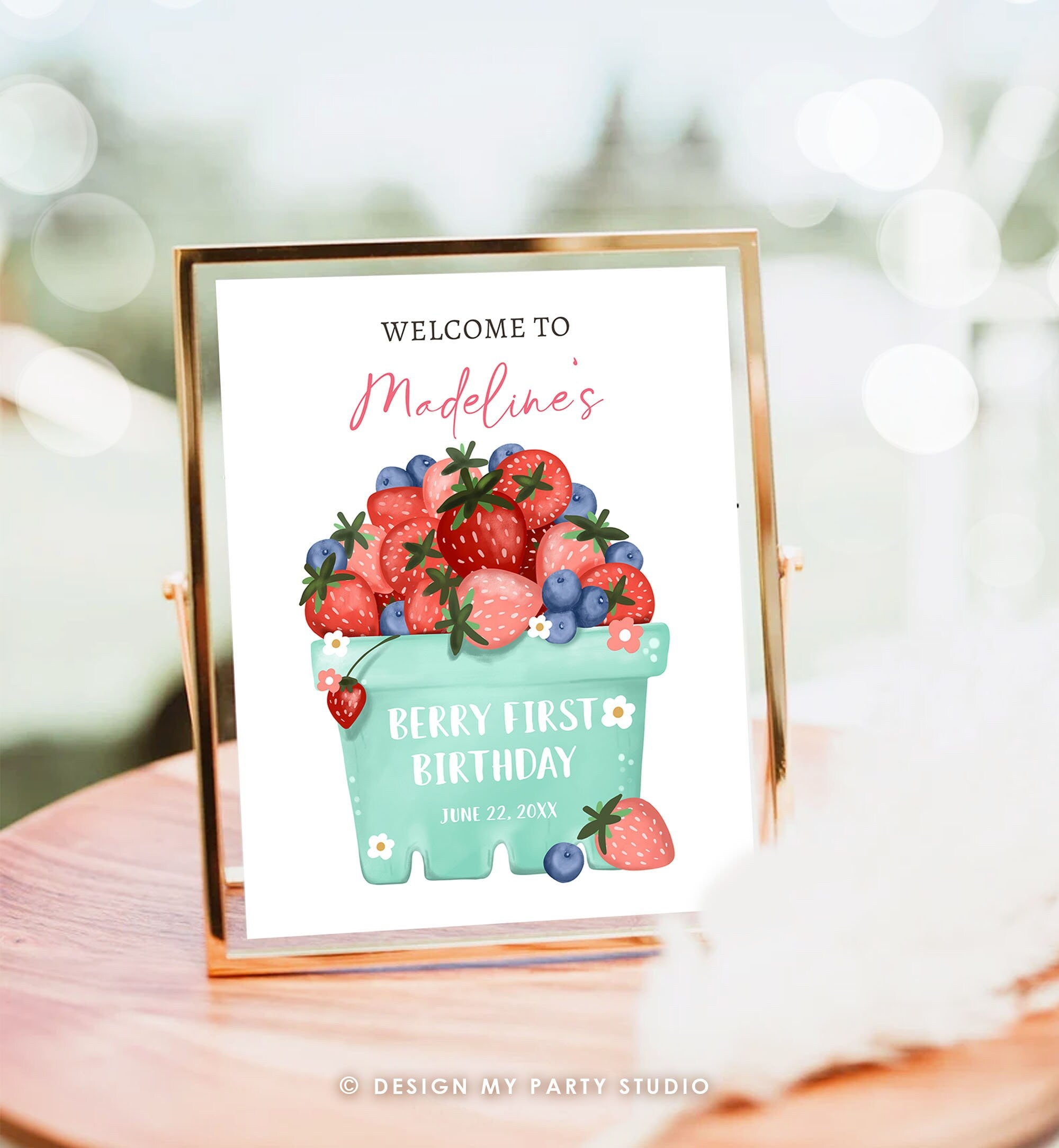 Editable Berry First Birthday Welcome Sign Strawberry Blueberry Party Welcome Farmers Market Berry Sweet Digital Template Printable 0506