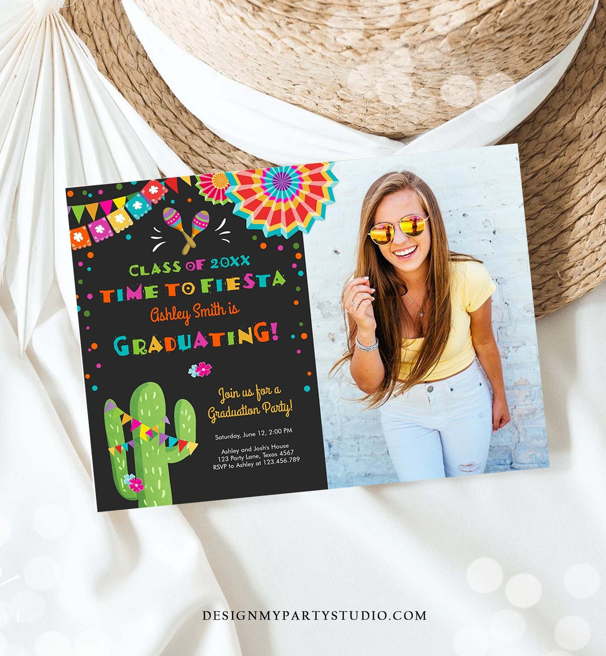 Editable Fiesta and Fun Graduation Party Invitation Finally Done Let&#39;s Fiesta Mexican High School College Degree Template Printable 0045