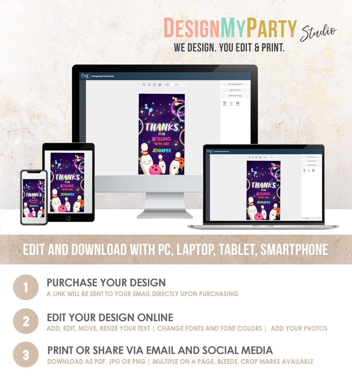 Editable Bowling Favor Tag Neon Glow Birthday Girl Bowling Thank You Tag Label tags Neon Pink Rolling With Me Labels Template Printable 0172