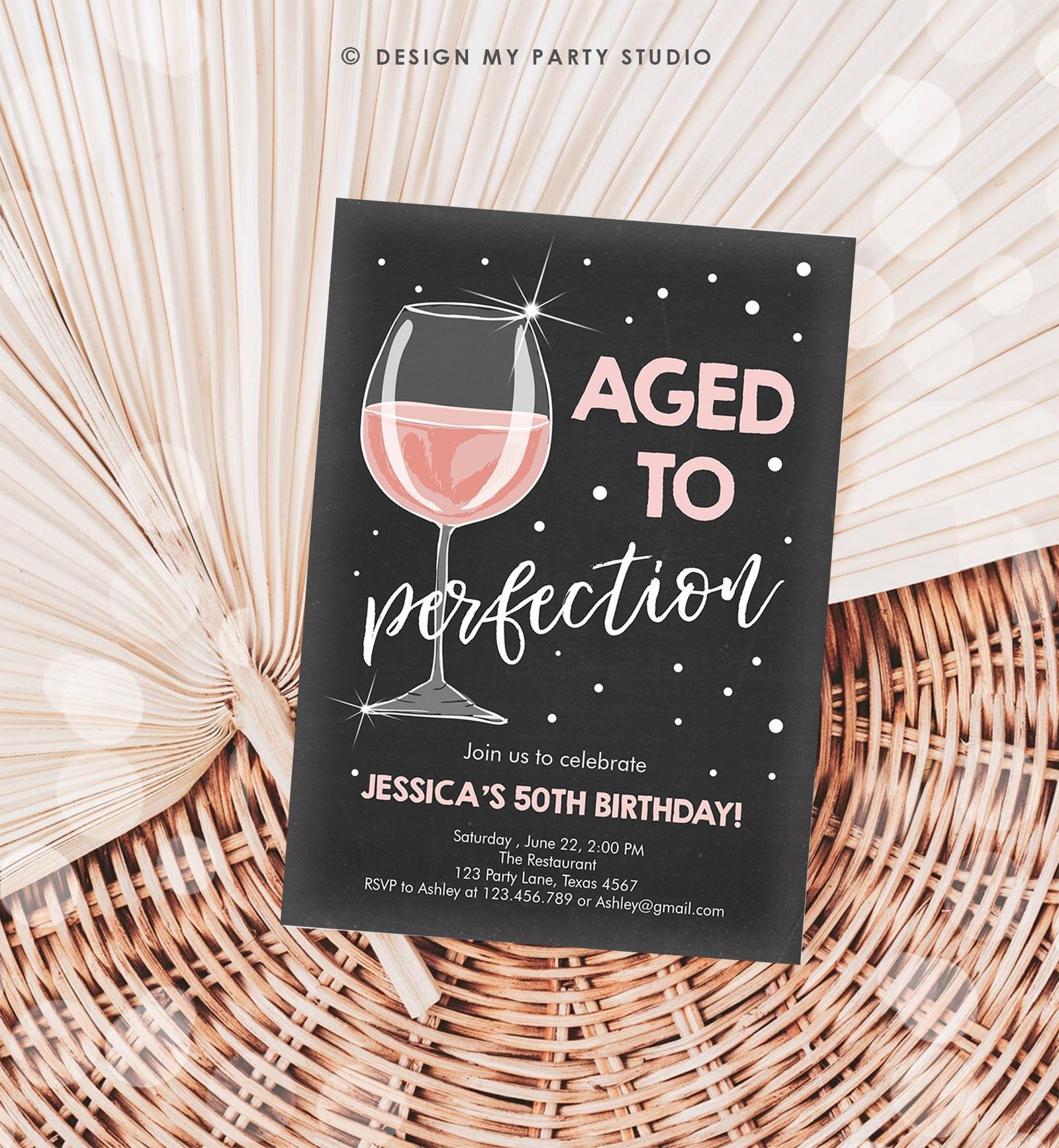 Editable Aged to Perfection Birthday Invitation Wine Bubbly Adult Birthday Rustic Surprise Digital Download Evite Template Printable 0252