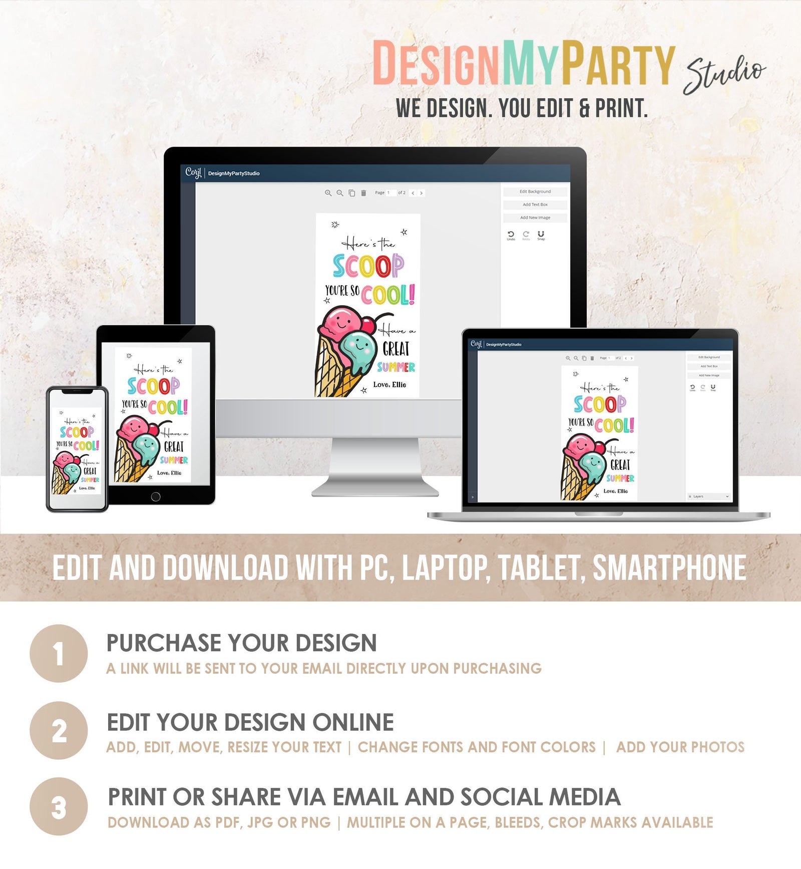 Editable Summer Ice Cream Teacher Appreciation Tag Kids End Of School Year Scoop Cool Thank You Classroom Digital Template Printable 0464