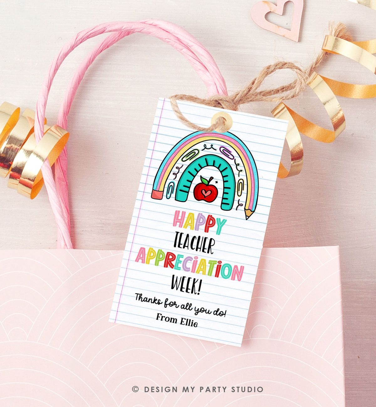 Editable Teacher Appreciation Tags Teacher Tag Thank you Gift Tag End of School Year Appreciation Week Rainbow Template Printable 0464