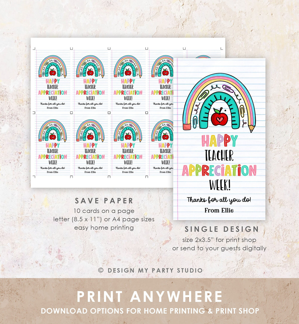 Editable Teacher Appreciation Tags Teacher Tag Thank you Gift Tag End of School Year Appreciation Week Rainbow Template Printable 0464