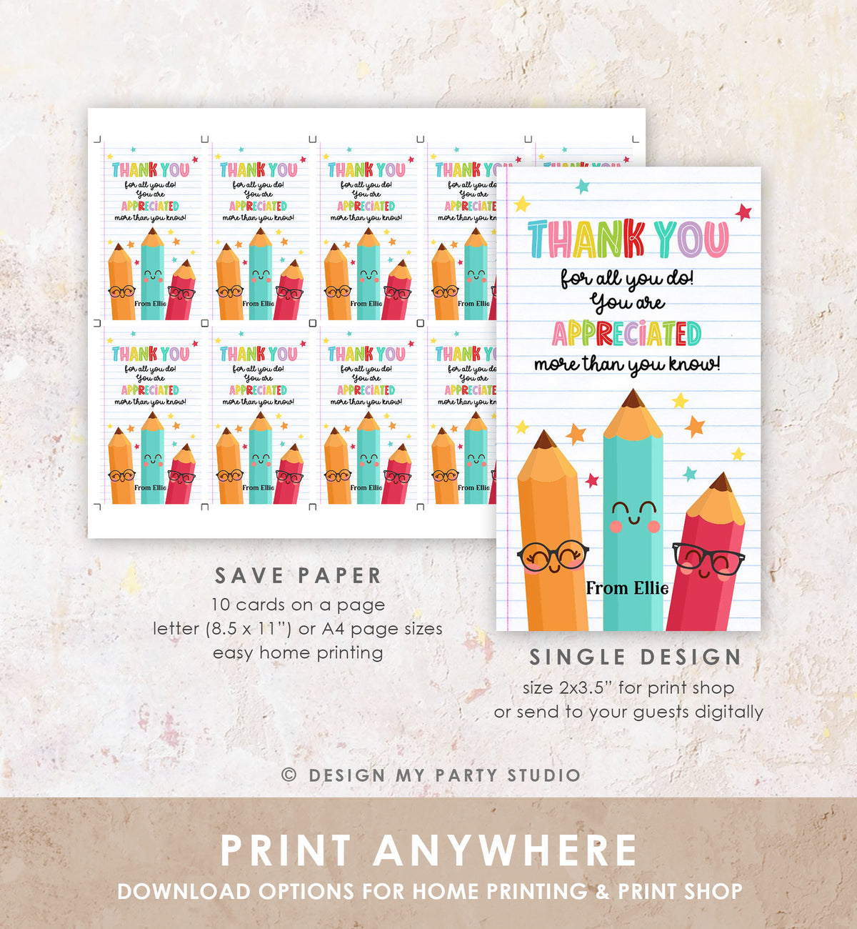 Editable Teacher Appreciation Tag Teacher Tag Thank you Gift Tag End of School Year Appreciation Week Pencil Digital Template Printable 0464