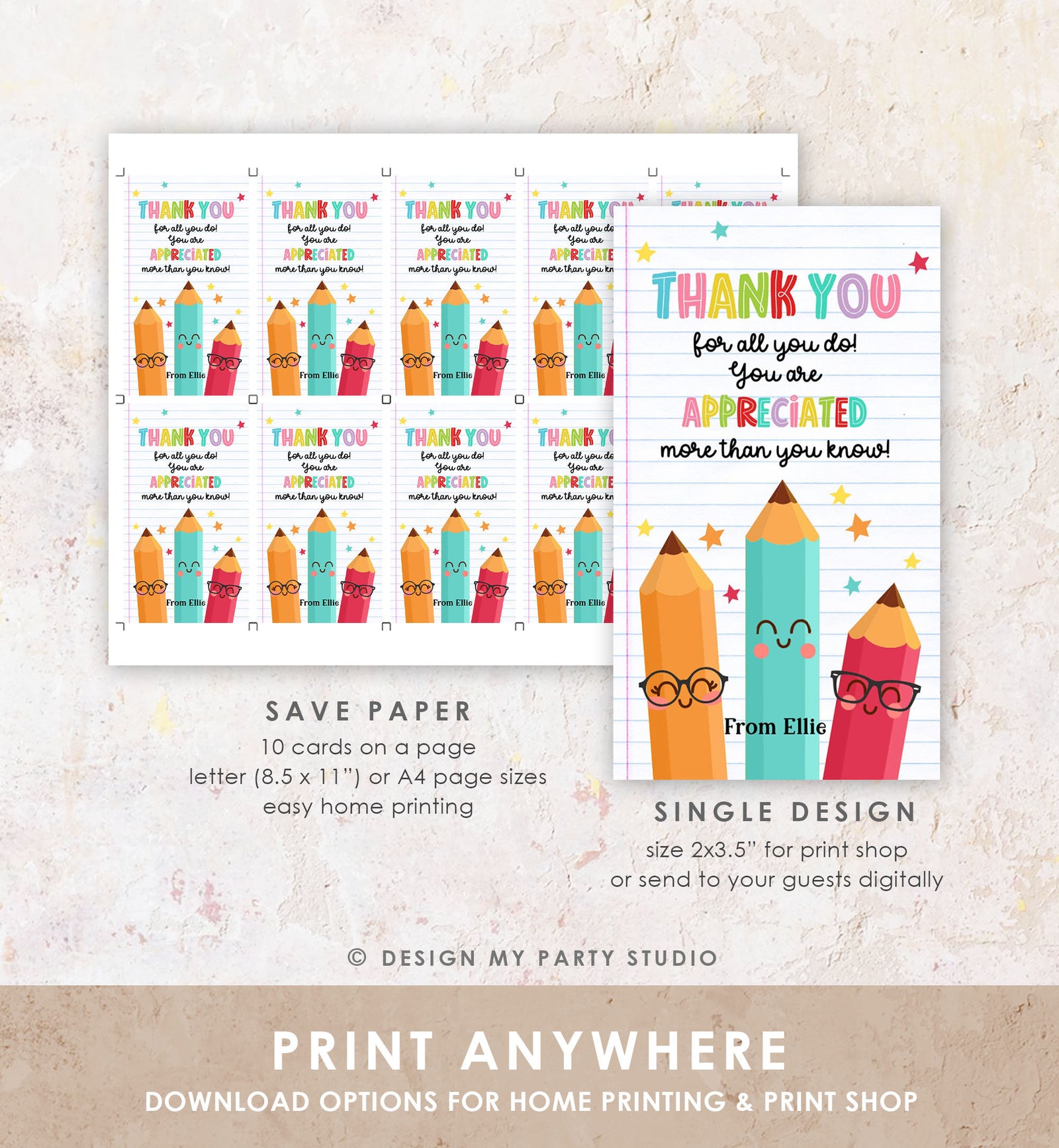 Editable Teacher Appreciation Tag Teacher Tag Thank you Gift Tag End of School Year Appreciation Week Pencil Digital Template Printable 0464