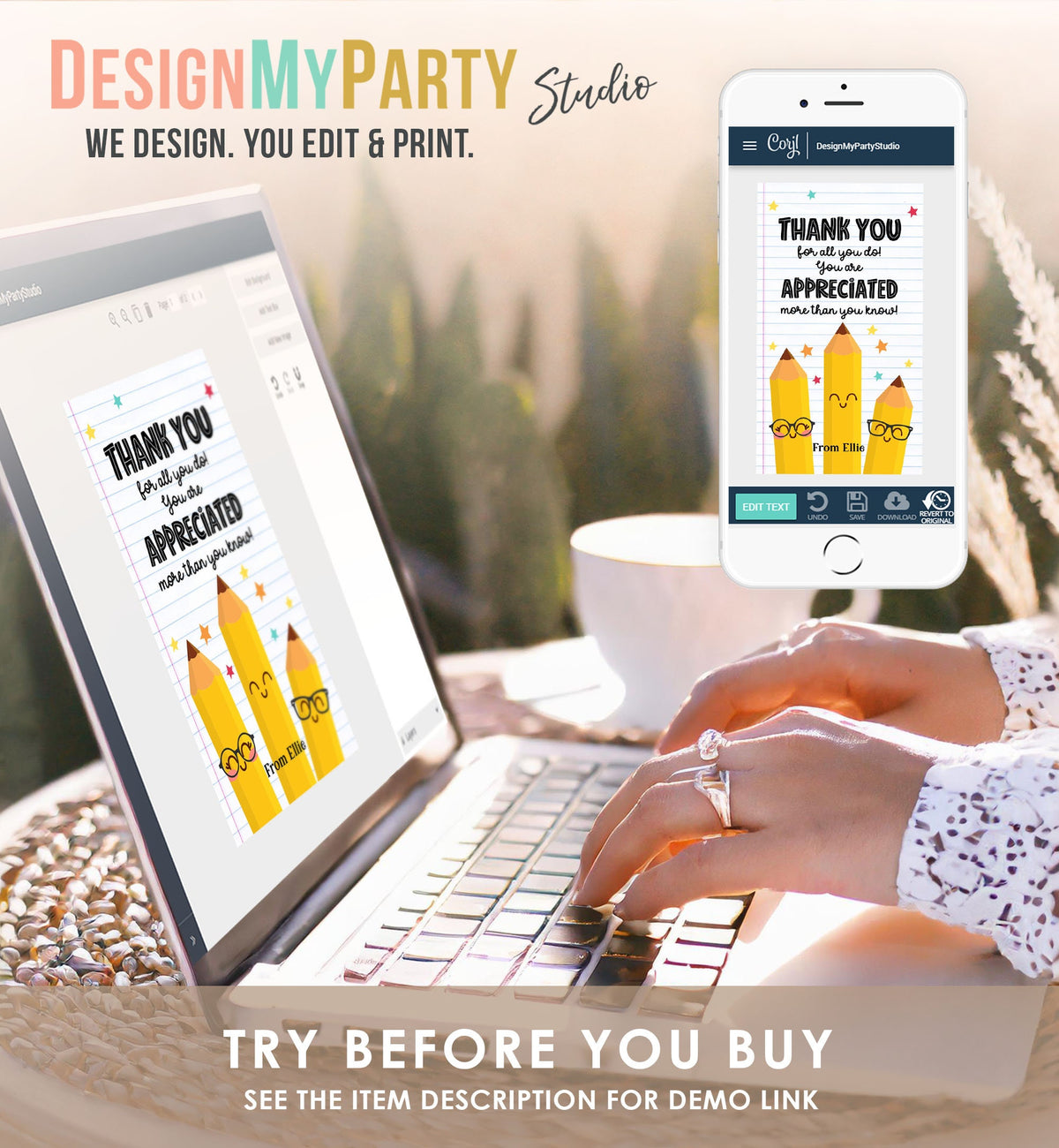 Editable Teacher Appreciation Tag Teacher Tag Thank You Gift Tag End of School Year Appreciation Week Pencil Digital Template Printable 0464