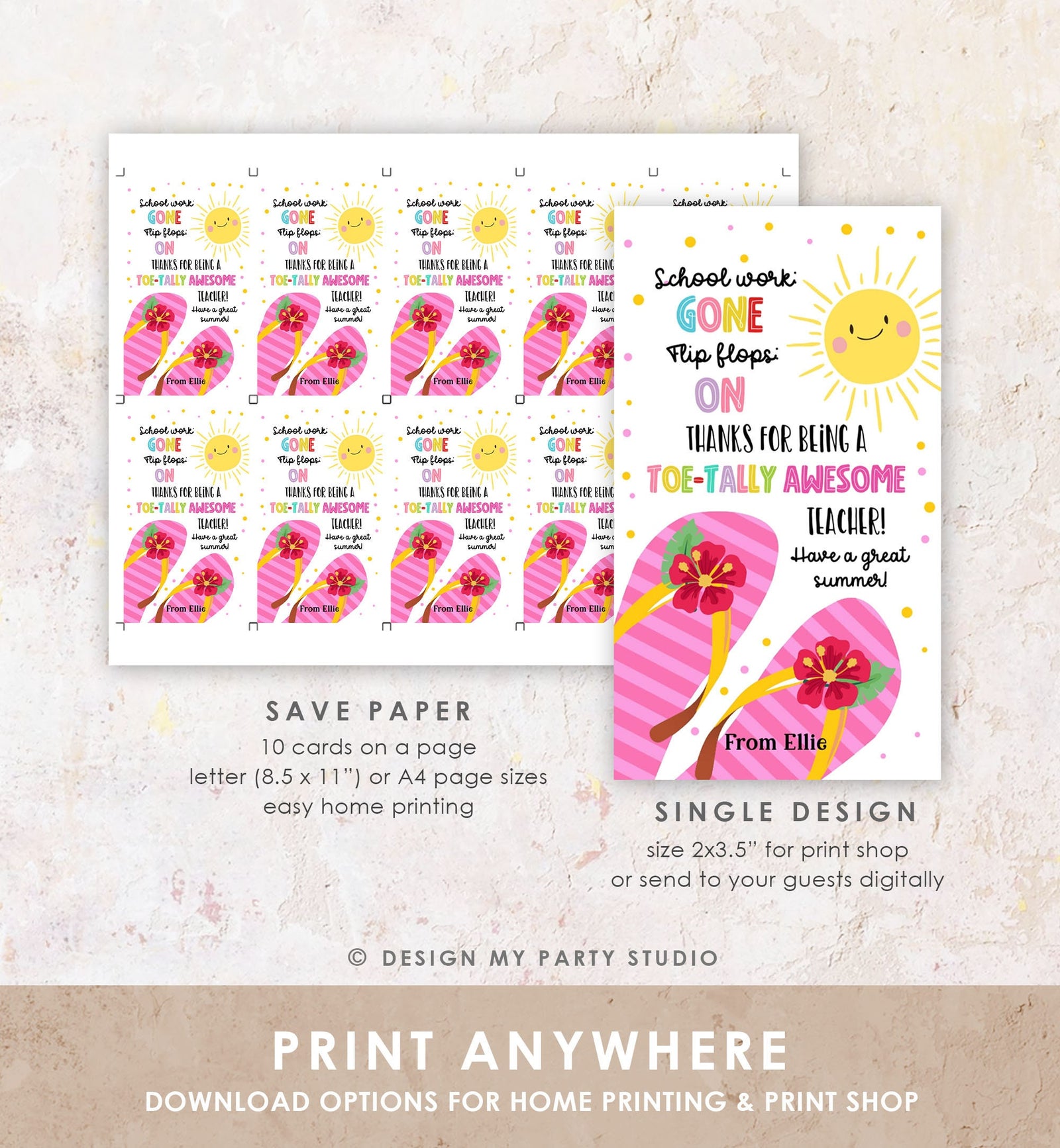 Editable Summer Teacher Appreciation Gift Tag Kids Nail Polish Gift Nail Salon Gift Card End Of School Year Digital Template Printable 0464