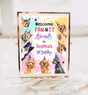 Editable Dogs Birthday Party Animals Welcome Sign Kitten Birthday Puppy Dog Pawty Animals Cute Puppies Template Corjl PRINTABLE 0460