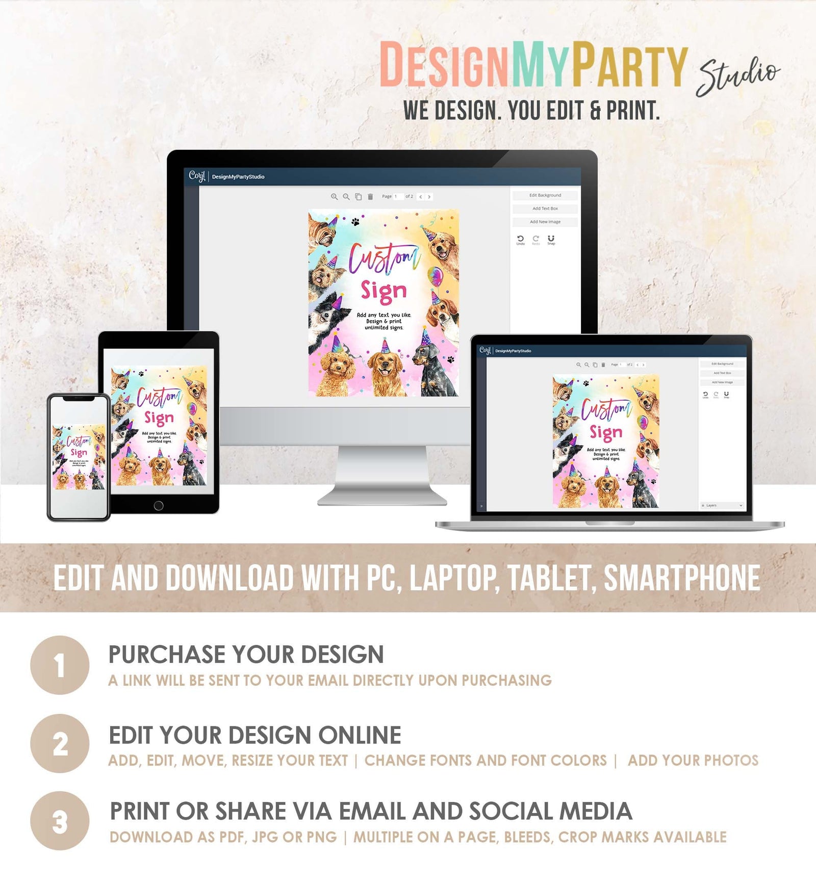 Editable Dogs Custom Sign Dogs and Puppies Birthday Party Sign Puppy Girl Boy Pawty Decor Party Animals 8x10 Download Printable 0460