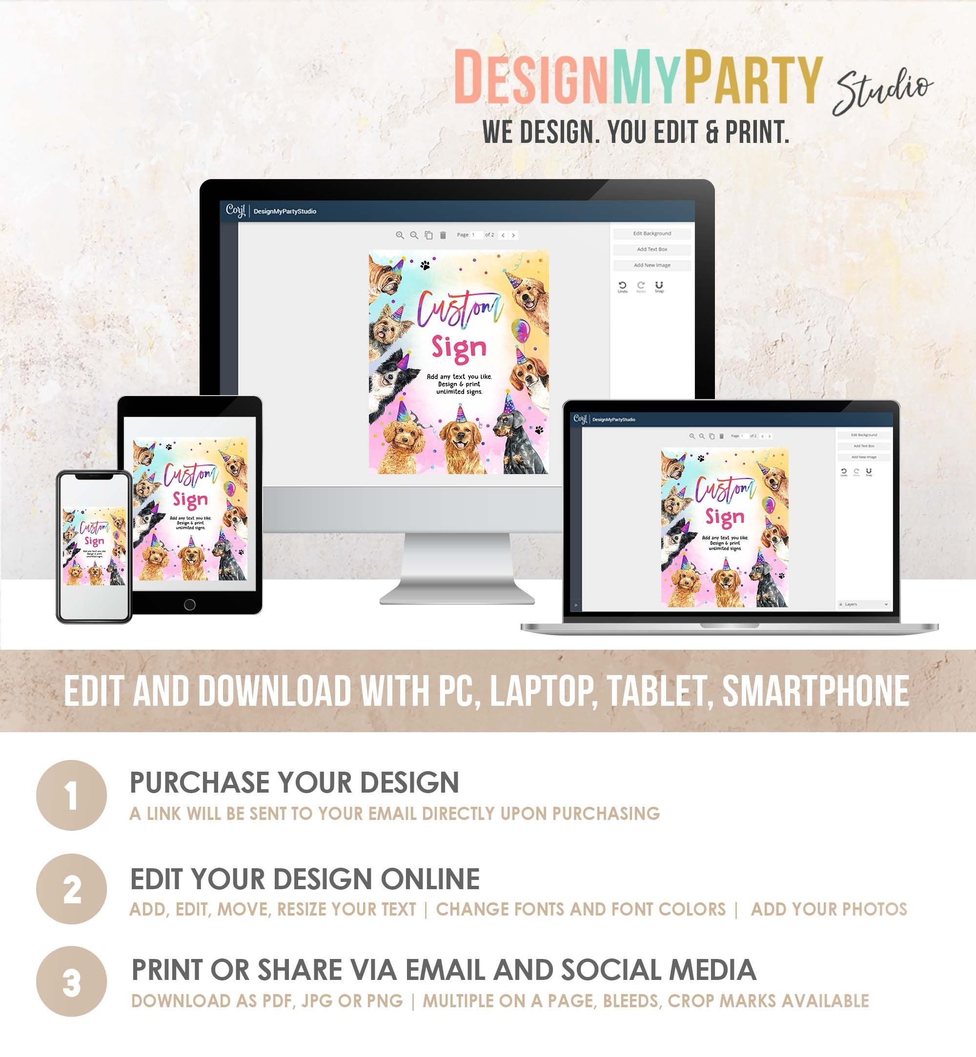 Editable Dogs Custom Sign Dogs and Puppies Birthday Party Sign Puppy Girl Boy Pawty Decor Party Animals 8x10 Download Printable 0460