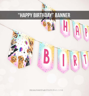 Happy Birthday Banner Party Animals Dogs Pawty Animals Dog Puppy Birthday Puppies Pet Party Decor Instant Download PRINTABLE DIGITAL 0460