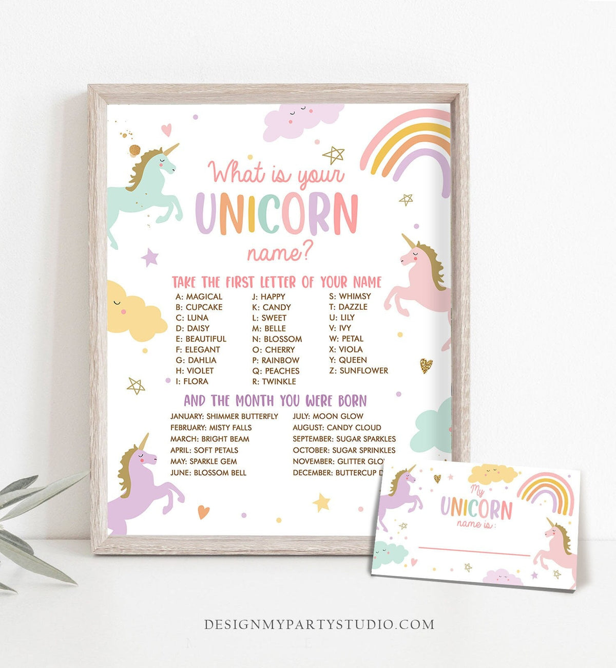 What Is Your Unicorn Name Game Unicorn Birthday Game Party Activity Magical Unicorn Rainbow Pastel Girl Digital Download Printable 0426