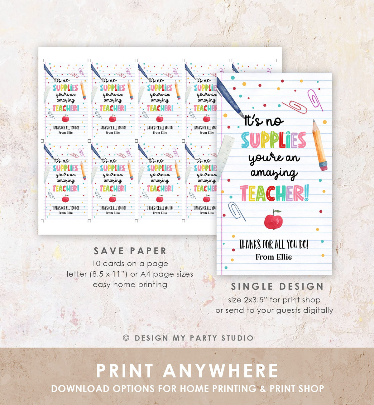 Editable Teacher Appreciation Tags Teacher Tag End of School Year Appreciation Week It&#39;s No Supplies You&#39;re Amazing Template Printable 0464