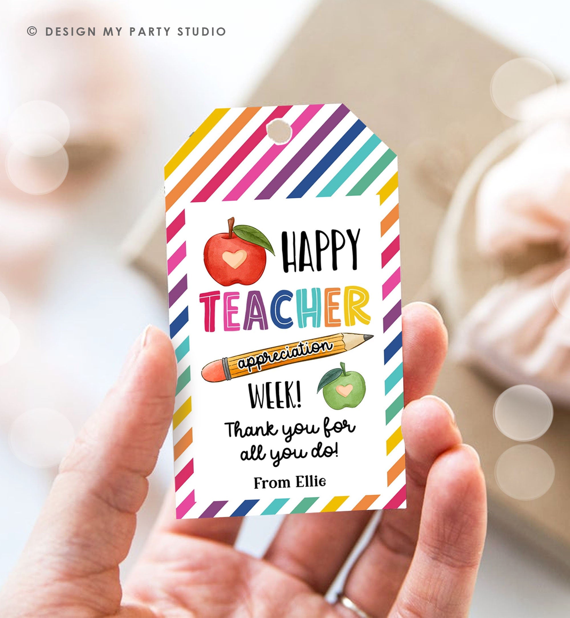 Editable Happy Teacher Appreciation Week Tags Teacher Tag Thank you Gift Tag Rainbow Pencil Apple Teacher Digital Template Printable 0464
