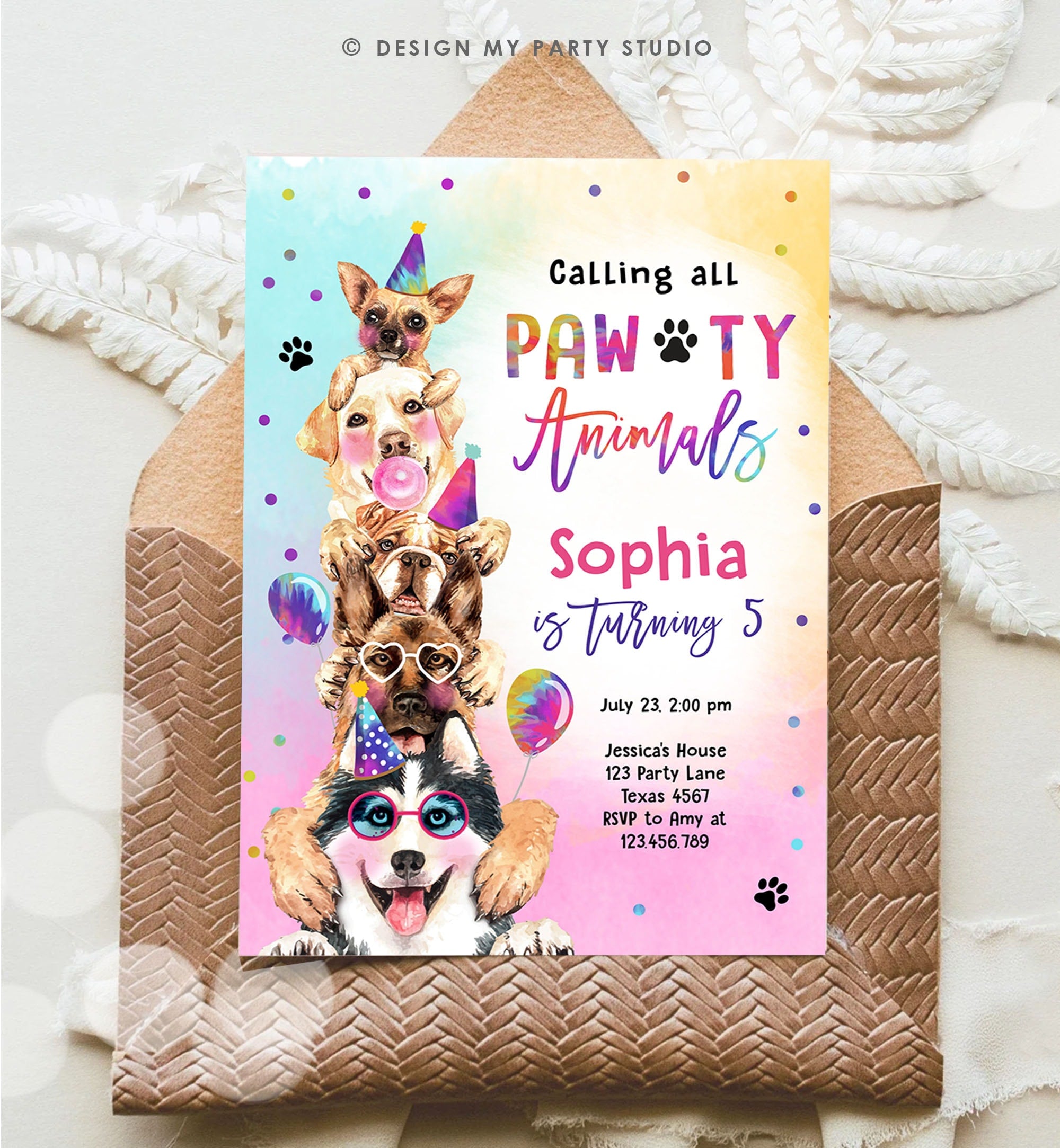 Editable Dogs Birthday Party Invitation Puppy Birthday Invite Calling All Pawty Animals Party Animals Download Printable Template Corjl 0460