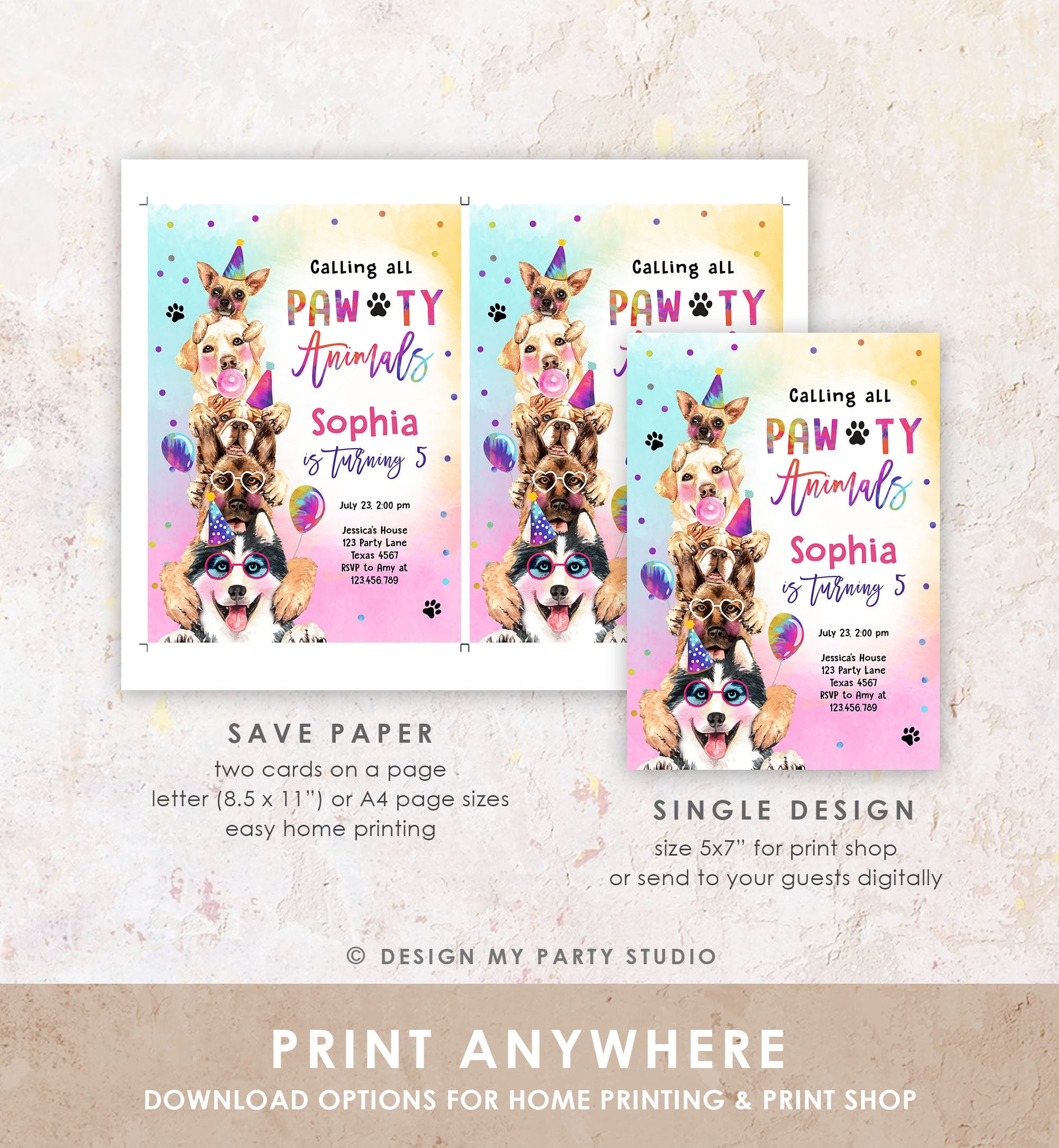 Editable Dogs Birthday Party Invitation Puppy Birthday Invite Calling All Pawty Animals Party Animals Download Printable Template Corjl 0460