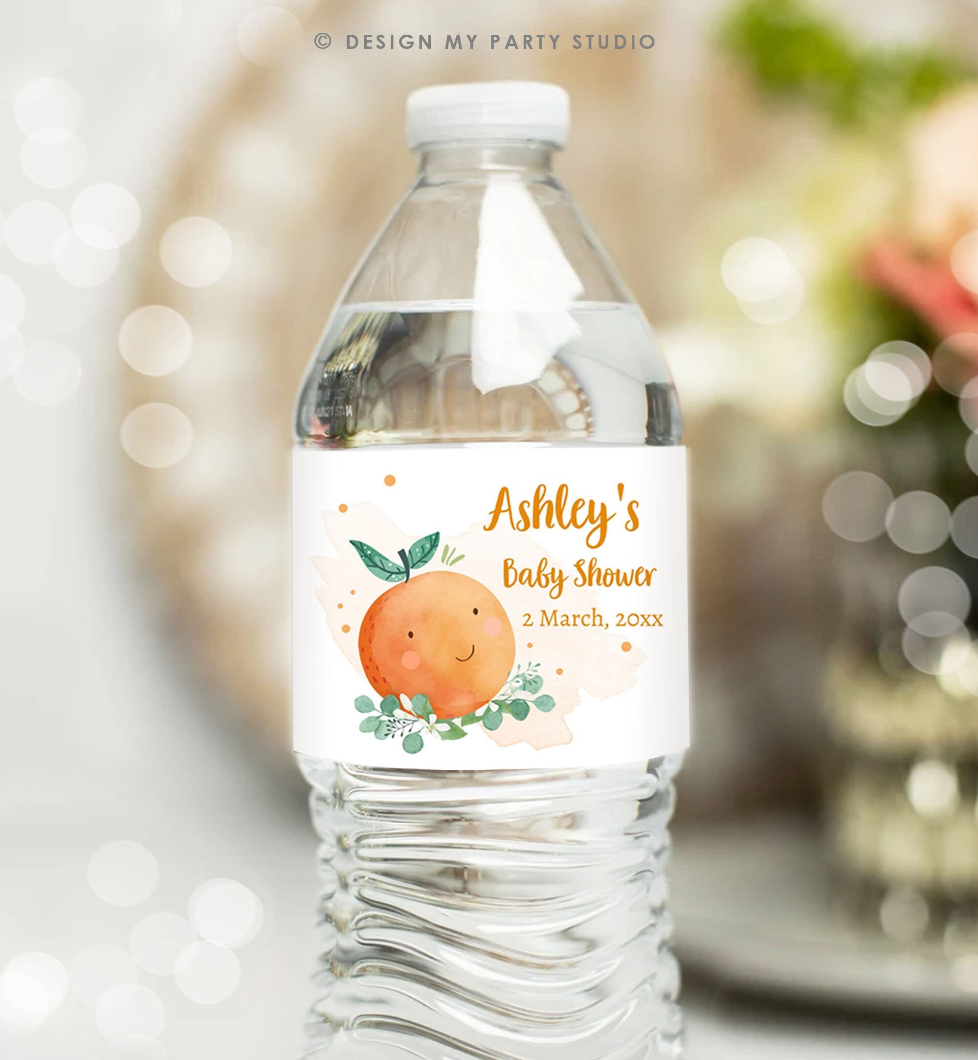 Editable A Little Cutie is on The Way Water Bottle Labels Cutie Baby Shower Clementine Orange Cutie Decor Printable Corjl Template 0430