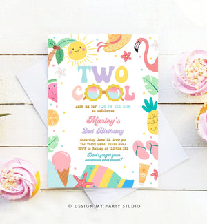 Editable Two Cool Birthday Invitation Tropical Pool Party Girl Summer Party Splish Splash Pool Party Pink Download Template Corjl 0465