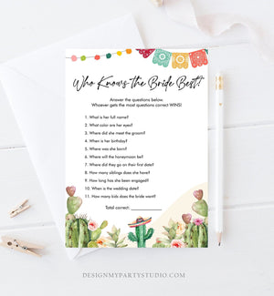 Editable Who Knows the Bride Best Bridal Shower Game Cactus Fiesta Mexican Coed Shower Games Wedding Activity Corjl Template Printable 0404