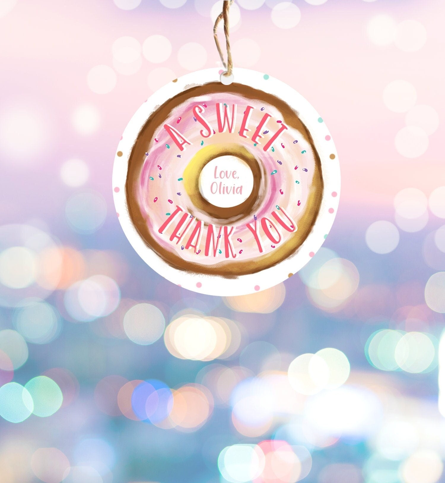 Editable Donut Favor Tags Donut Birthday A Sweet Thank You Donut Tag Stickers Girl Pink Donut Two Sweet Stickers Round Template Digital 0368