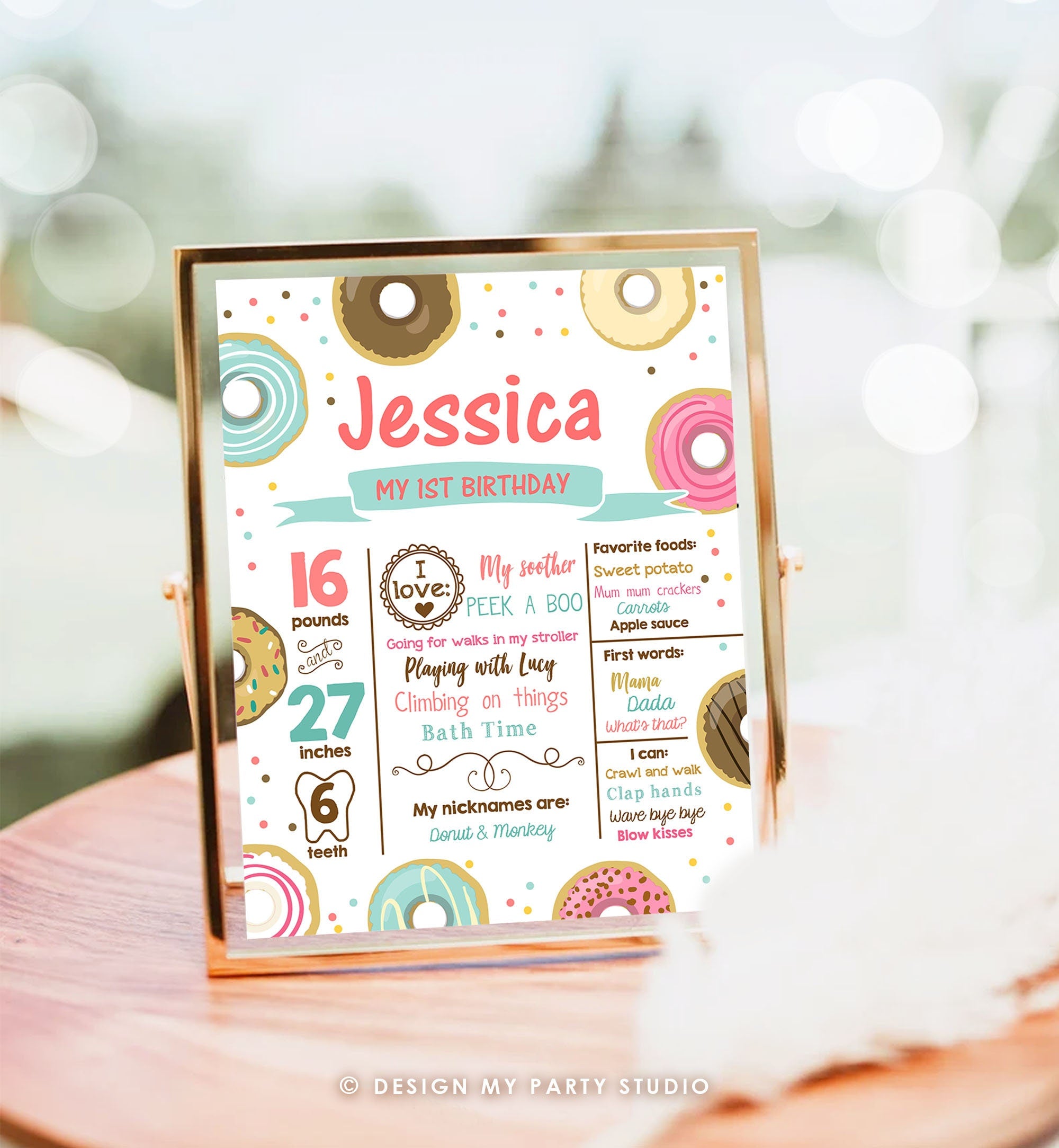 Editable Donut Birthday Milestones Sign Donut Birthday First Birthday 1st Birthday Girl Pink Digital Download Template Printable 0050