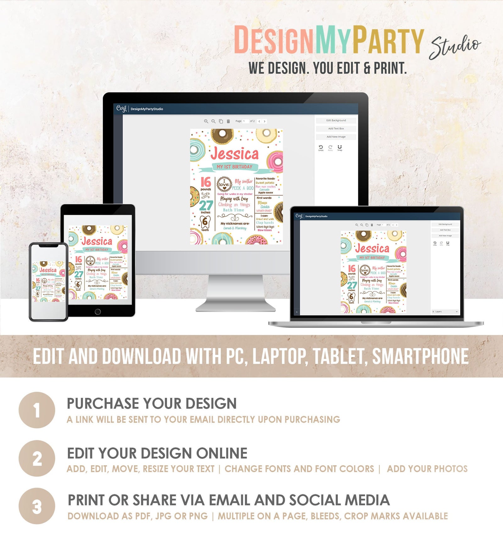 Editable Donut Birthday Milestones Sign Donut Birthday First Birthday 1st Birthday Girl Pink Digital Download Template Printable 0050