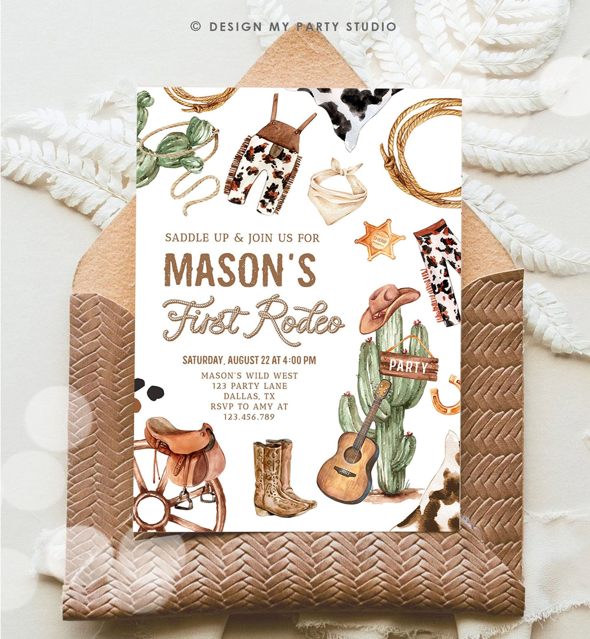 Editable First Rodeo Birthday Party Invitation Cowboy 1st Birthday Boy Wild West Birthday Western Download Printable Template Corjl 0509