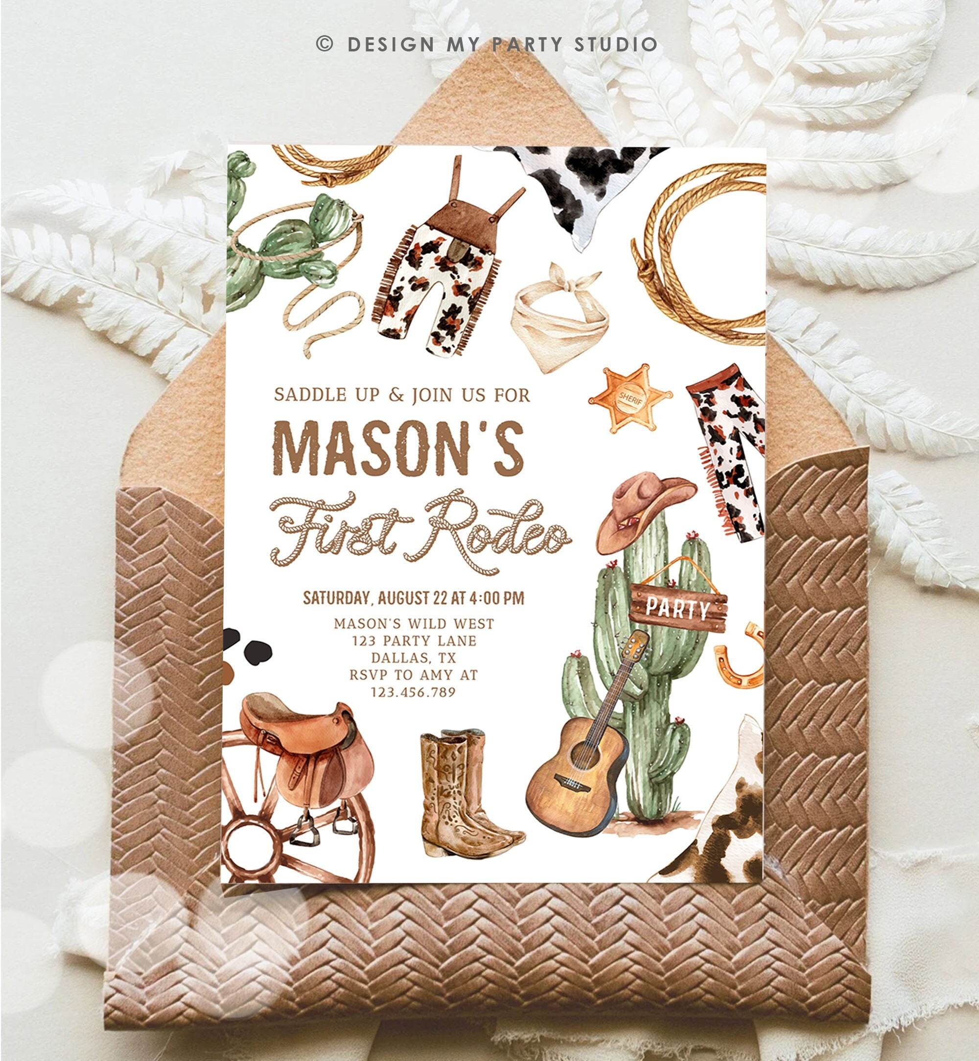 Editable First Rodeo Birthday Party Invitation Cowboy 1st Birthday Boy Wild West Birthday Western Download Printable Template Corjl 0509
