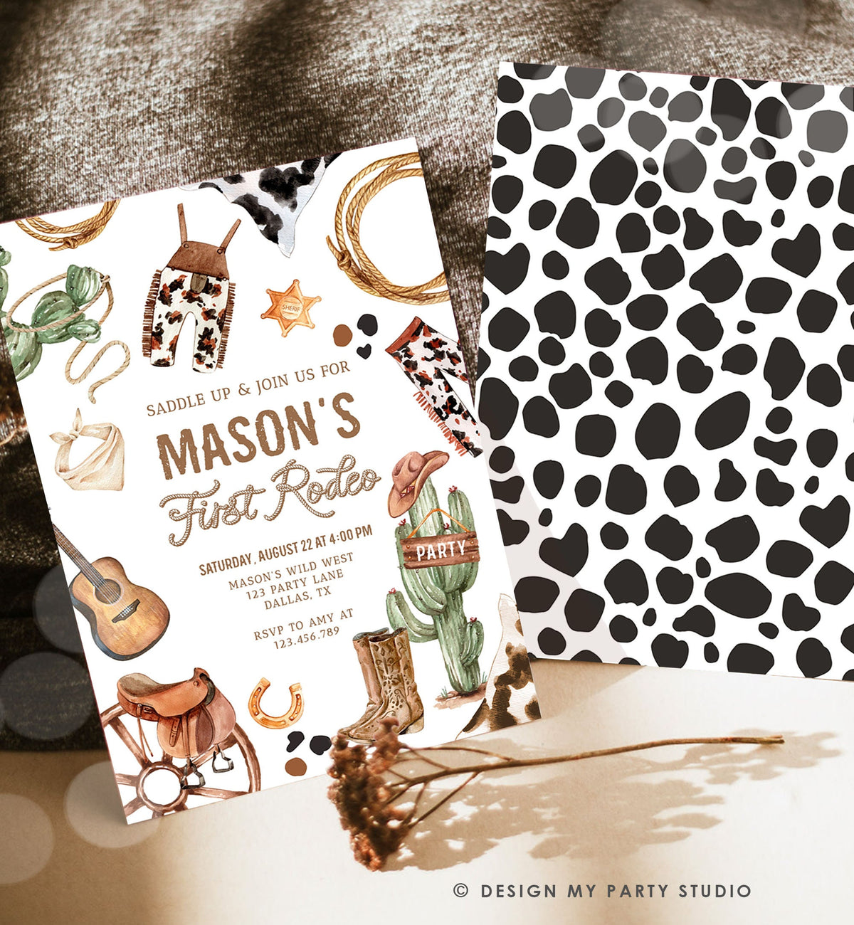 Editable First Rodeo Birthday Party Invitation Cowboy 1st Birthday Boy Wild West Birthday Western Download Evite Template Printable 0509