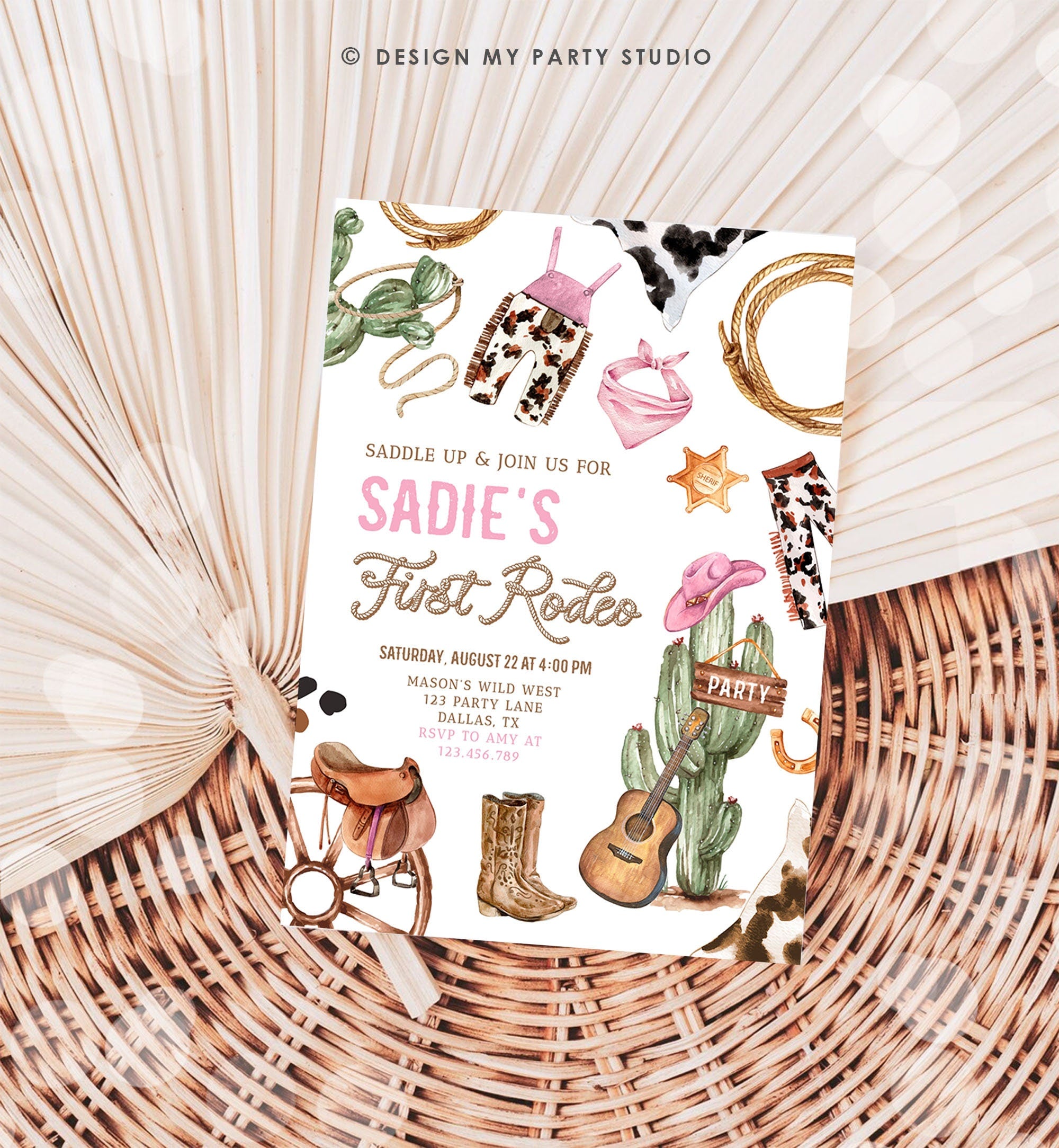 Editable Cowgirl Birthday Party Invitation First Rodeo 1st Birthday Girl Wild West Birthday Western Download Printable Template Evite 0509