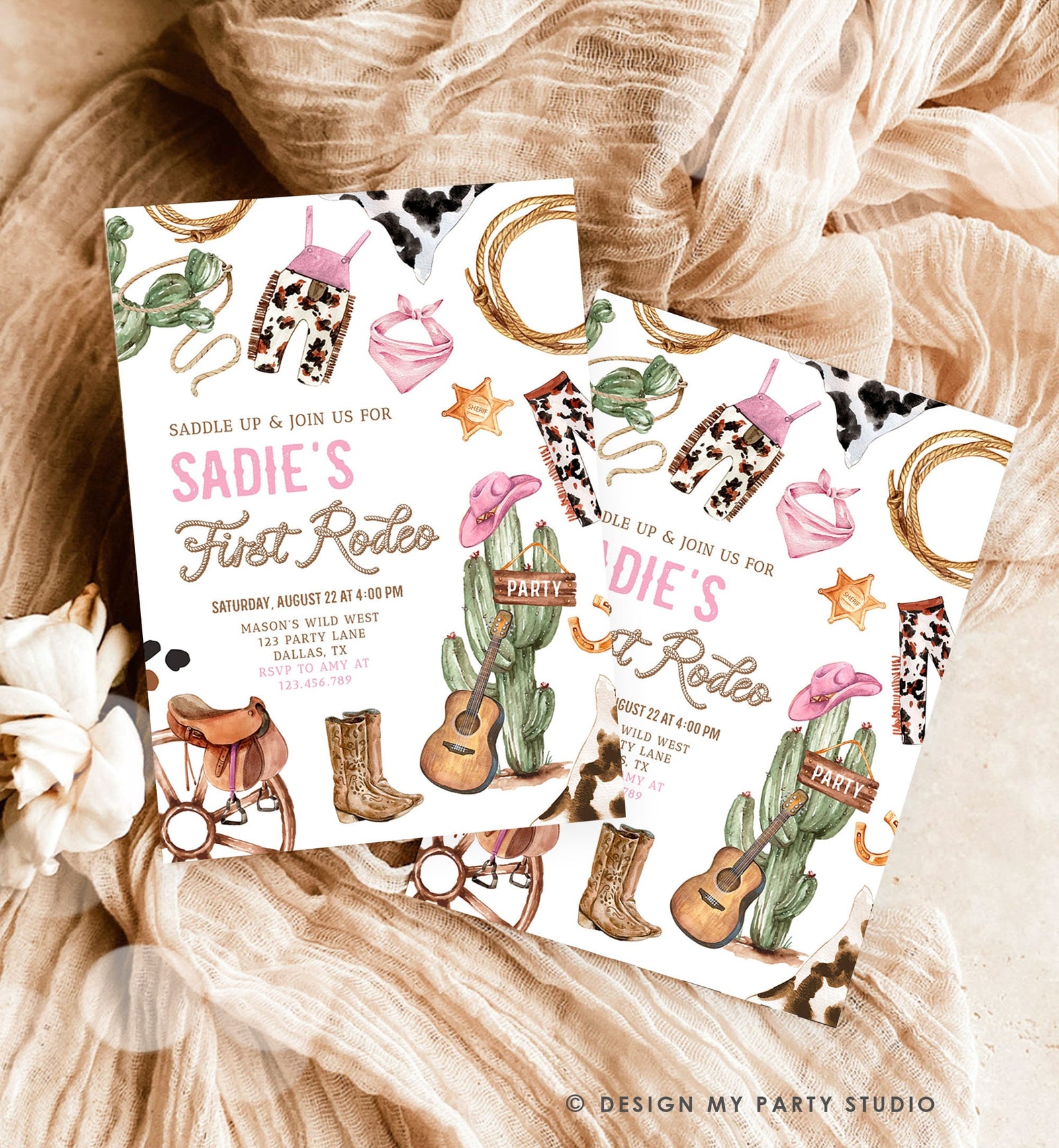 Editable Cowgirl Birthday Party Invitation First Rodeo 1st Birthday Girl Wild West Birthday Western Download Printable Template Evite 0509