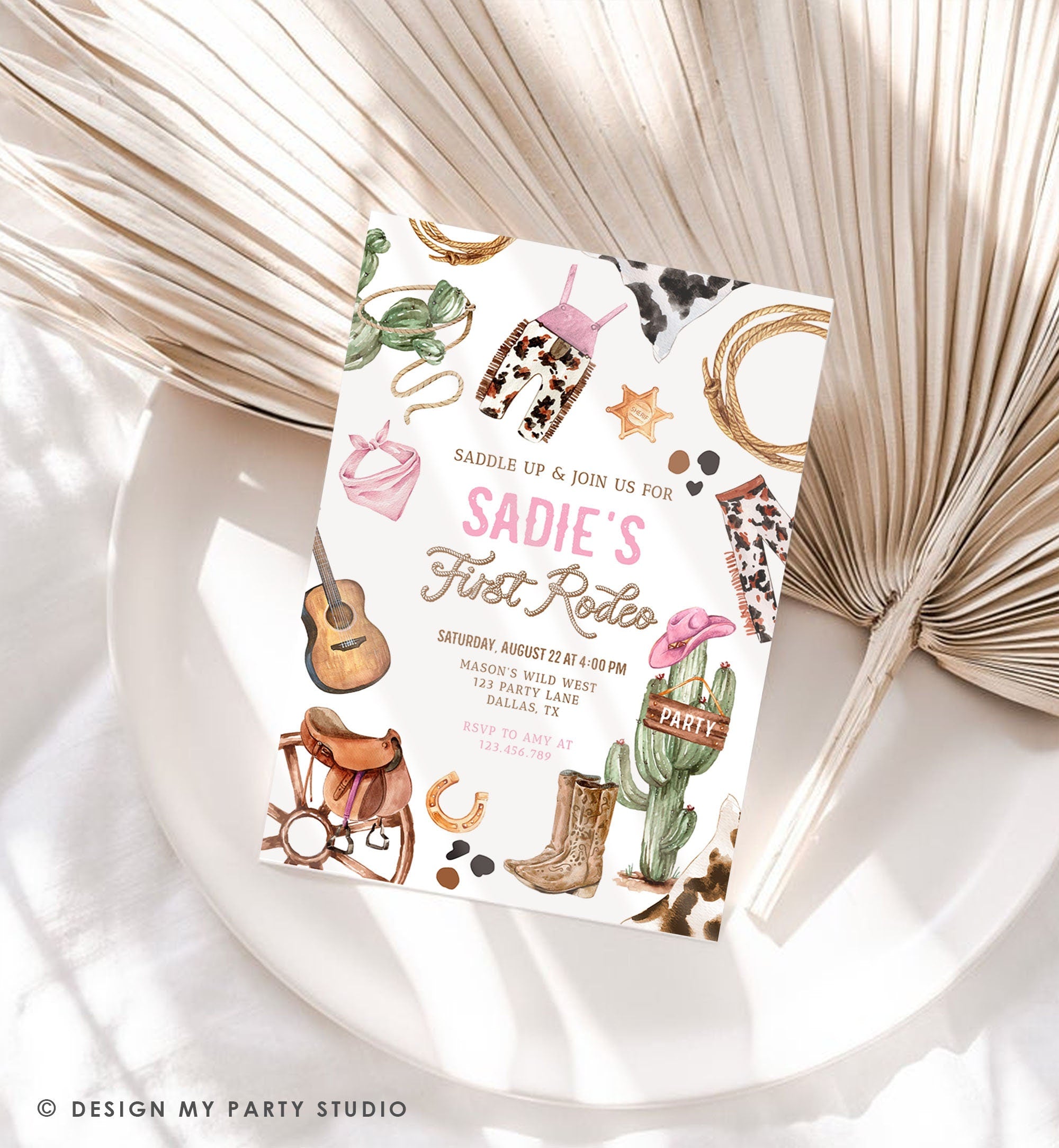 Editable Cowgirl Birthday Party Invitation First Rodeo 1st Birthday Girl Wild West Birthday Western Download Printable Template Corjl 0509