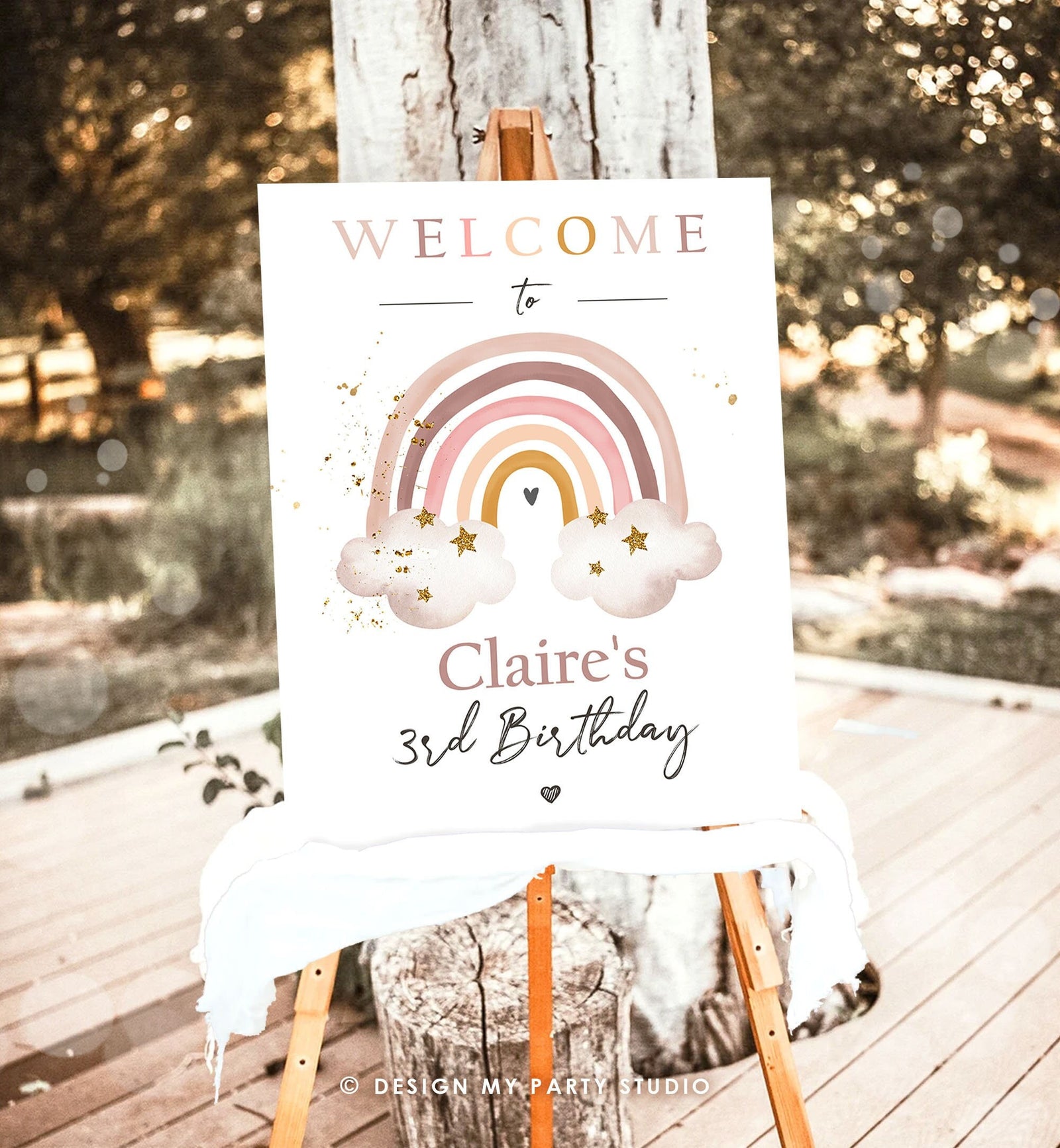 Editable Rainbow Welcome Sign Rainbow Birthday Modern Earth Tones Boho Birthday Sign Welcome Shower Girl Digital Template Printable 0387