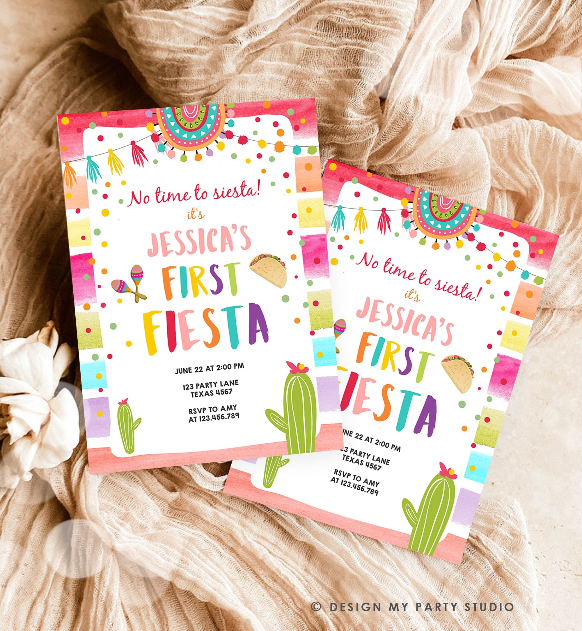 Editable First Fiesta Invitation 1st Fiesta Birthday Boho Mexican Cactus Succulent Desert Floral Girl Digital Evite Template Printable 0134