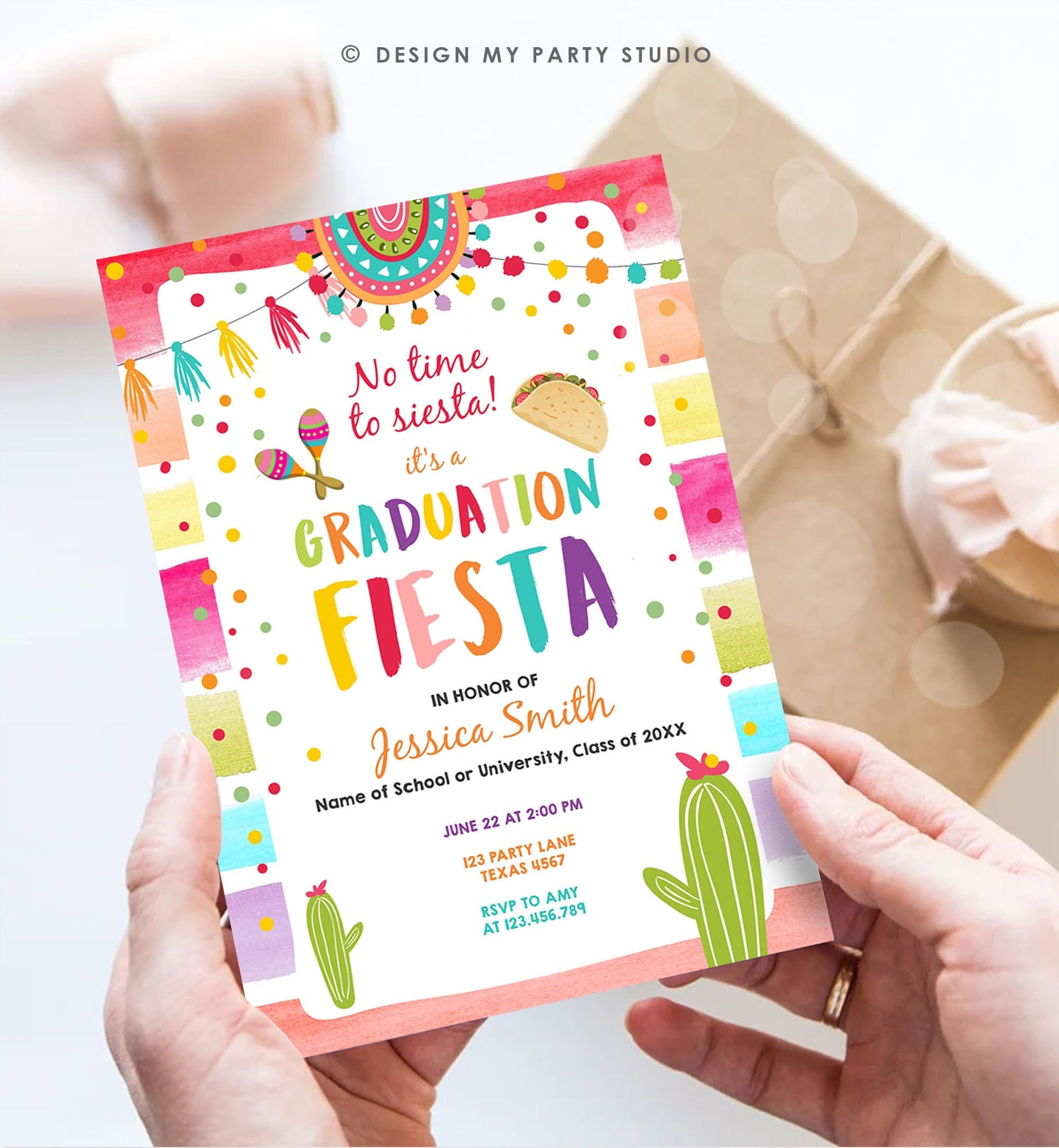 Editable Graduation Party Invitation Graduation Fiesta Grad Party Mexican College School Class Girl Digital Evite Template Printable 0134