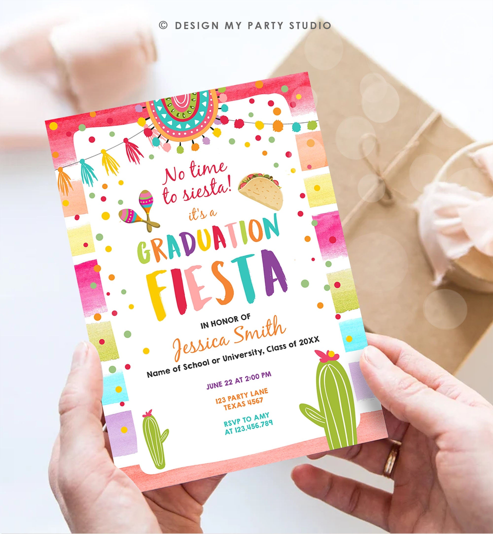 Editable Graduation Party Invitation Graduation Fiesta Grad Party Mexican College School Class Girl Digital Evite Template Printable 0134