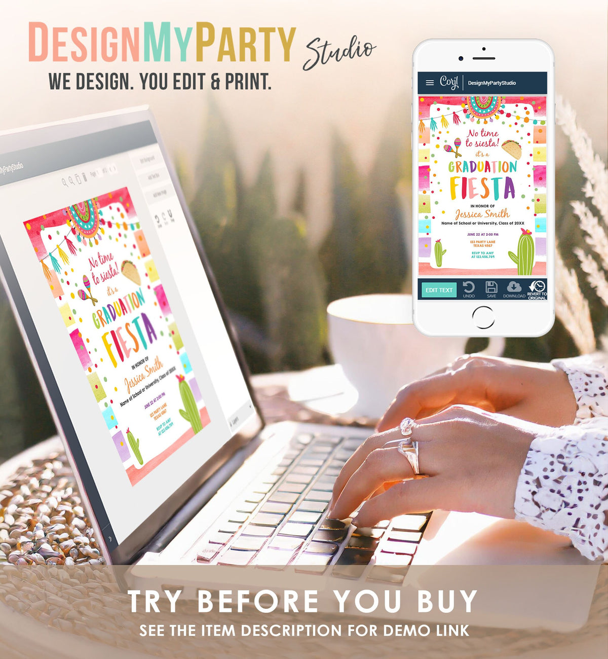 Editable Graduation Party Invitation Graduation Fiesta Grad Party Mexican College School Class Girl Digital Evite Template Printable 0134