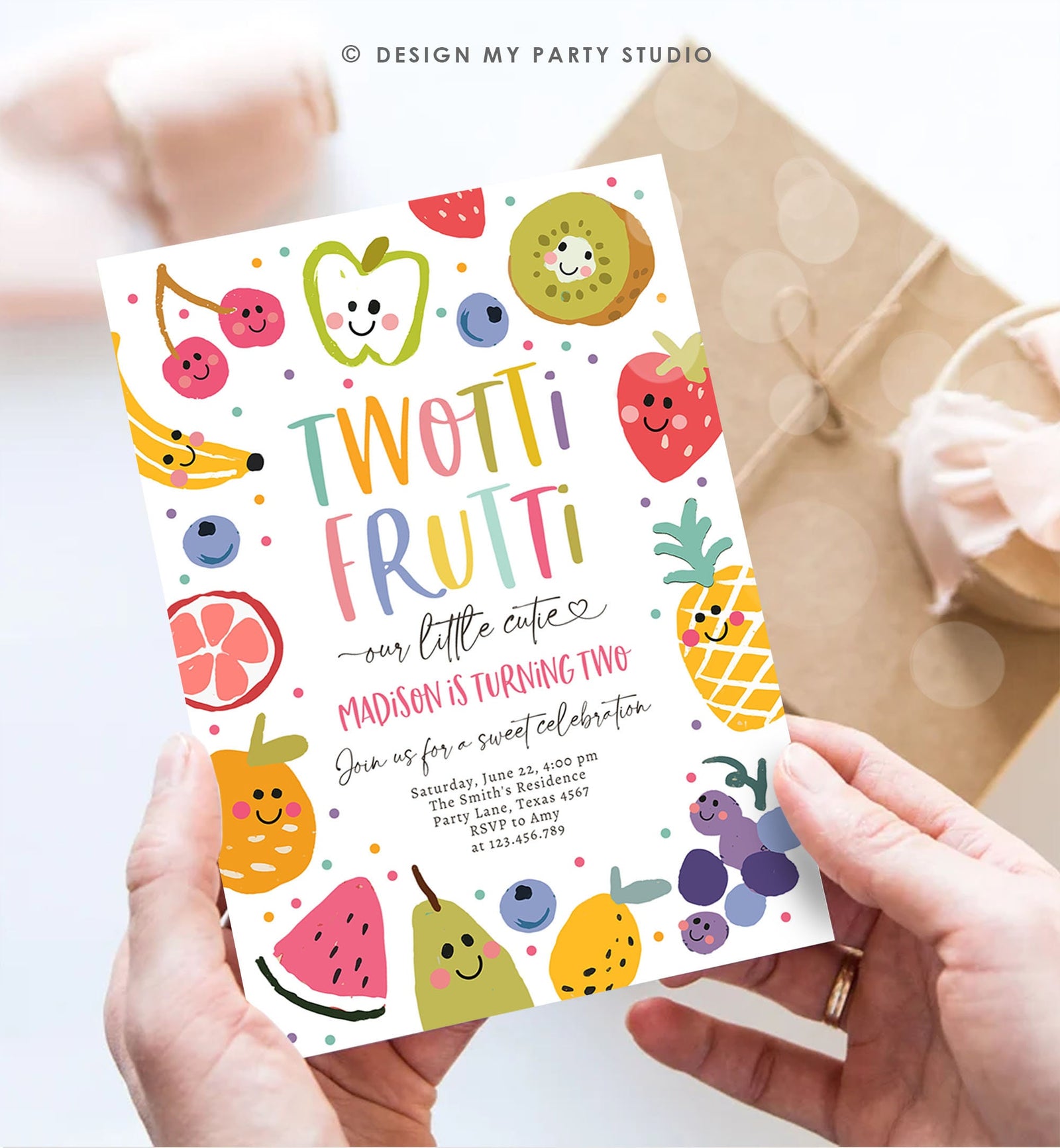 Editable Two-tti Frutti Birthday Invitation Twotti Frutti Party Fruit Tropical Summer Two Girl Download Printable Template Digital 0510