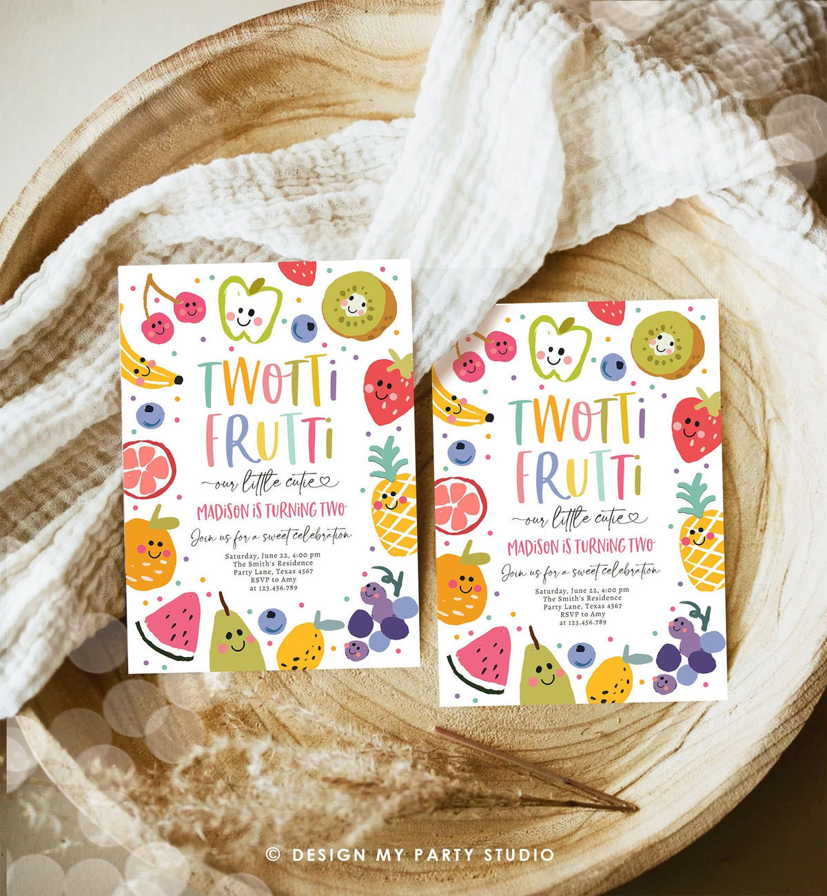 Editable Two-tti Frutti Birthday Invitation Twotti Frutti Party Fruit Tropical Summer Two Girl Download Printable Template Digital 0510
