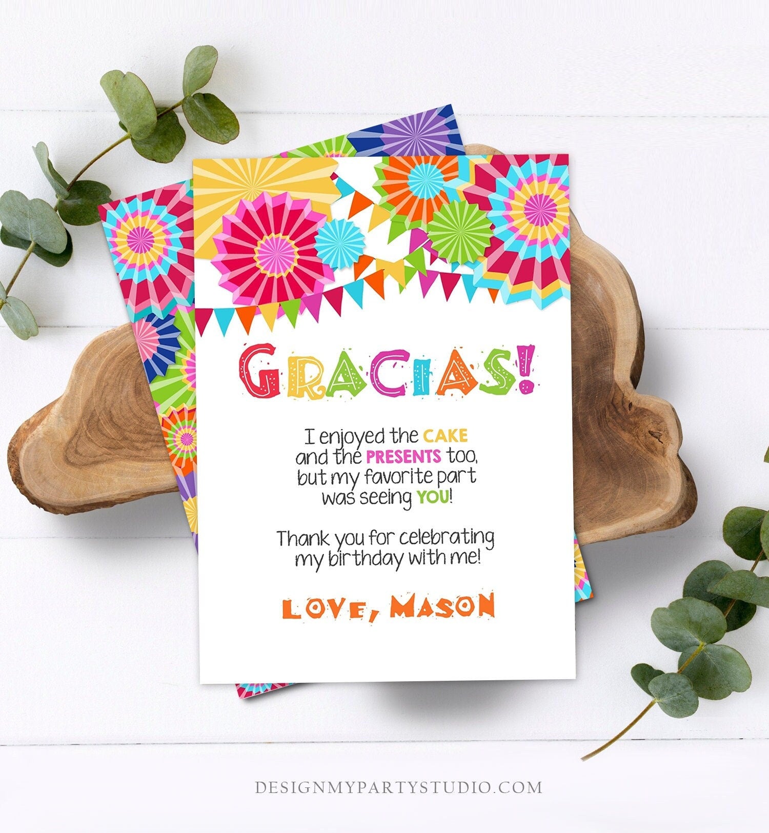 Editable Fiesta Gracias Thank You Card Mexican Birthday Party Baby Shower Graduation Note Digital Download Template Printable 0045
