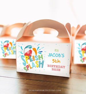Editable Pool Party Gable Box Label Pool Birthday Bash Gift Box Labels Beach Boy Splish Splash Party Favors Download Printable Corjl 0169
