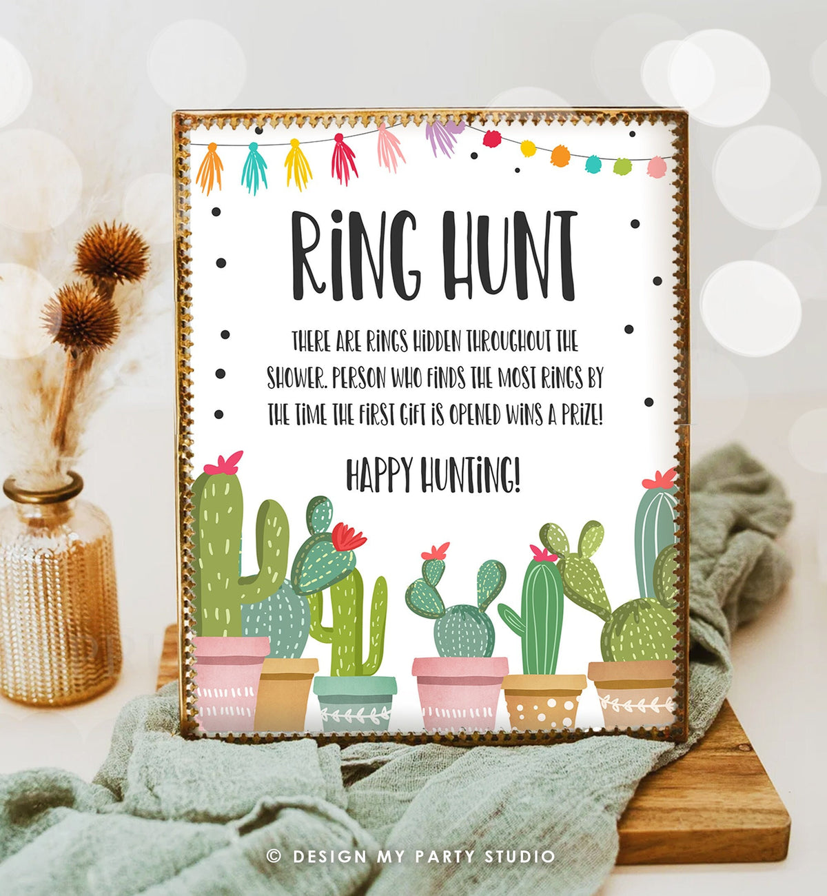 Ring Hunt Sign Bridal Shower Party Cactus Fiesta Mexican Happy Hunting Ring Hunting Bachelorette Wedding Rings Printable 0254