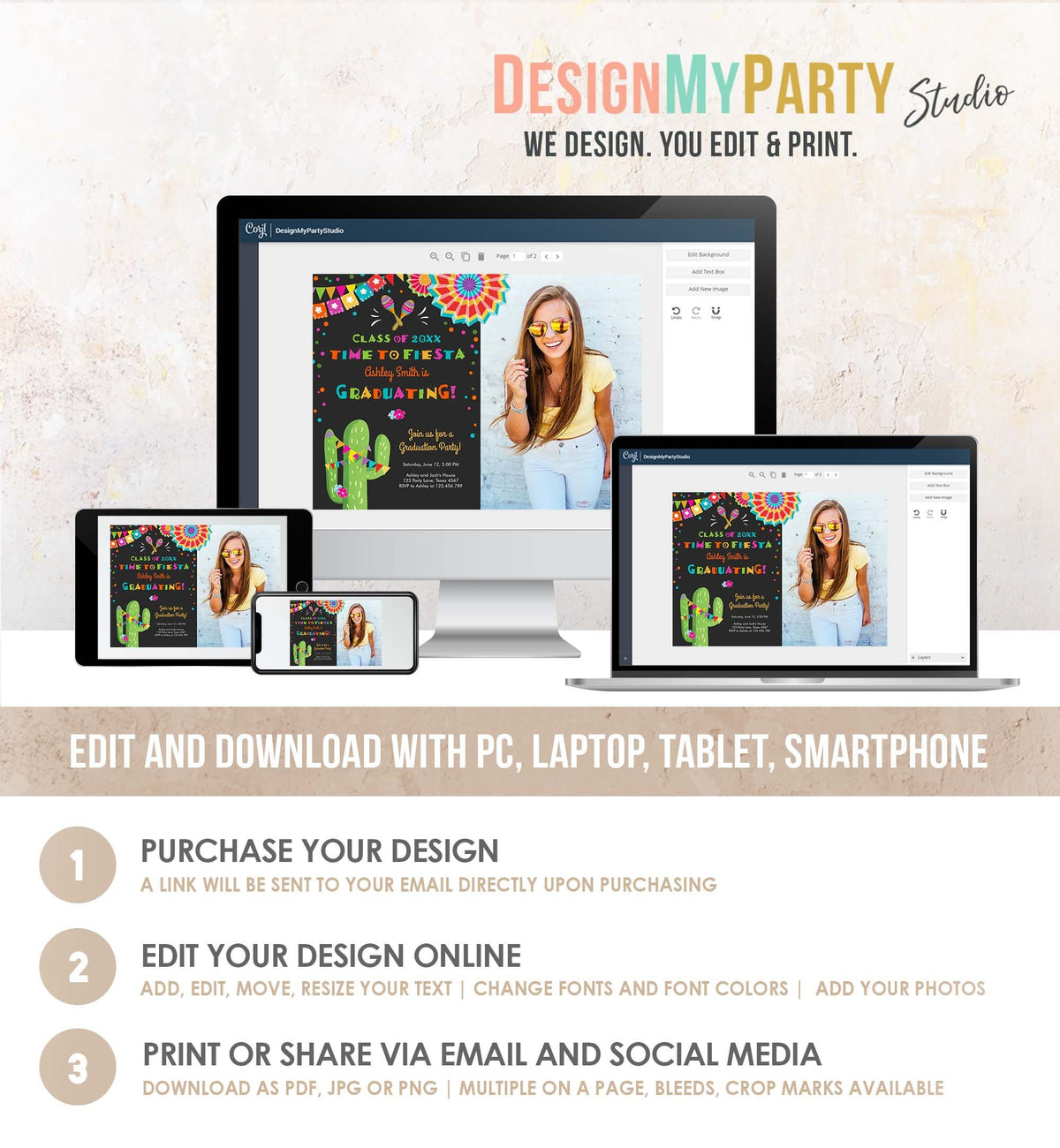 Editable Fiesta and Fun Graduation Party Invitation Finally Done Let's Fiesta Mexican High School College Degree Template Printable 0045