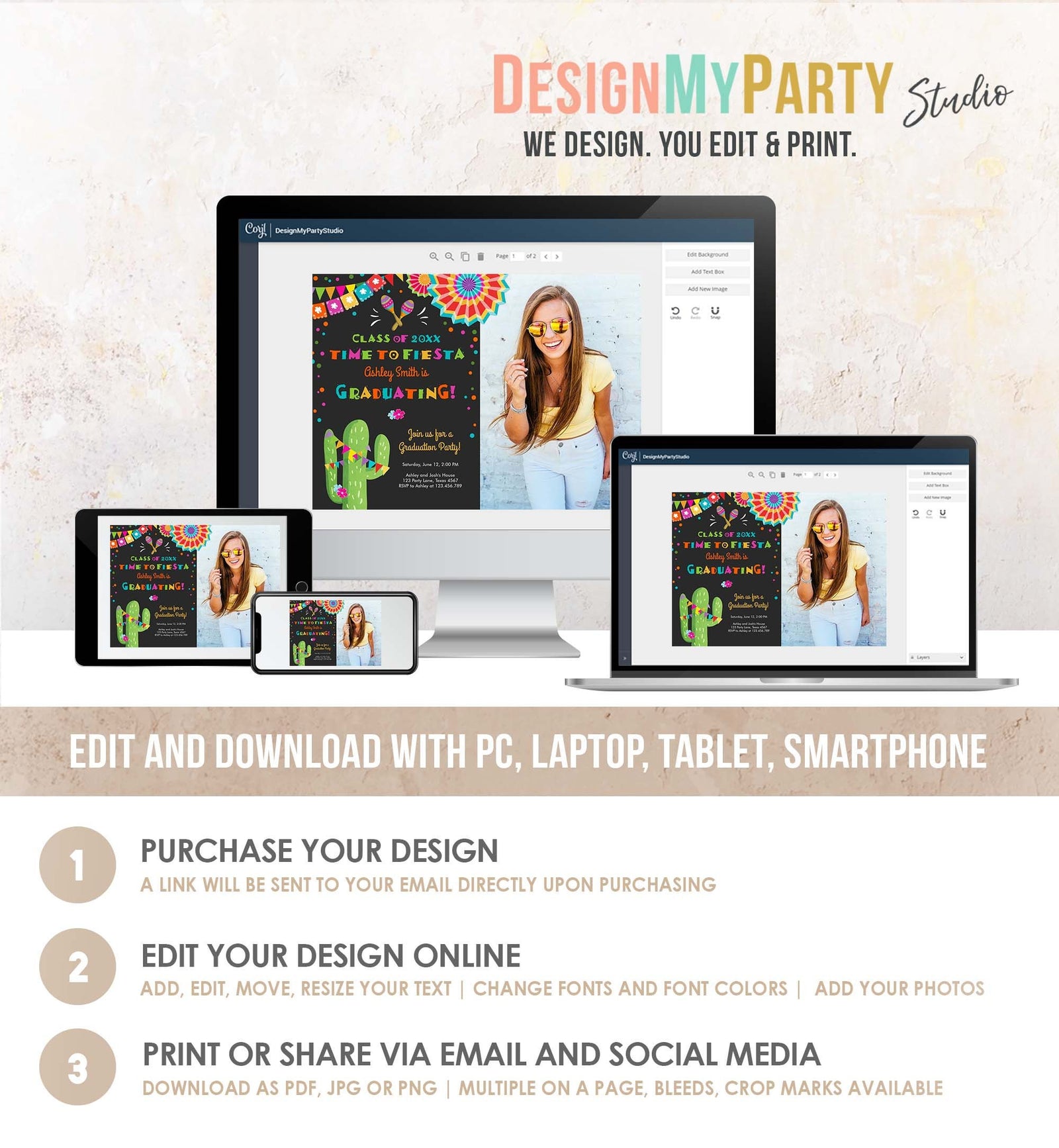 Editable Fiesta and Fun Graduation Party Invitation Finally Done Let's Fiesta Mexican High School College Degree Template Printable 0045