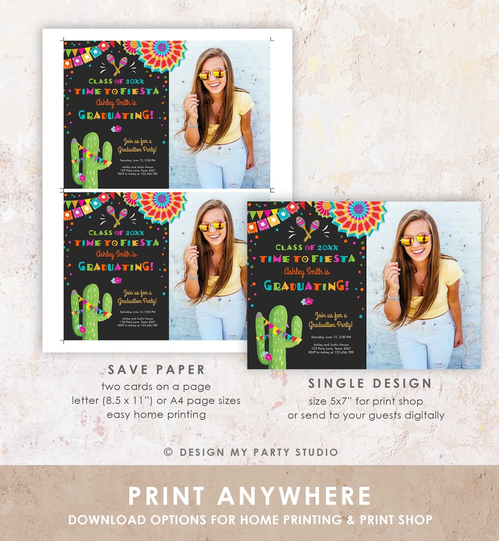 Editable Fiesta and Fun Graduation Party Invitation Finally Done Let's Fiesta Mexican High School College Degree Template Printable 0045