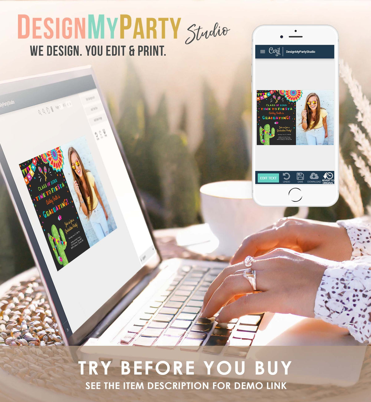 Editable Fiesta and Fun Graduation Party Invitation Finally Done Let's Fiesta Mexican High School College Degree Template Printable 0045