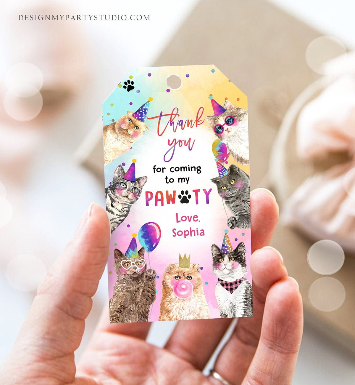 Editable Kitten Favor tags Cat Birthday Thank you tag Girl Kitten Birthday Cat Party Animals Kitty Pawty Template PRINTABLE Corjl 0460