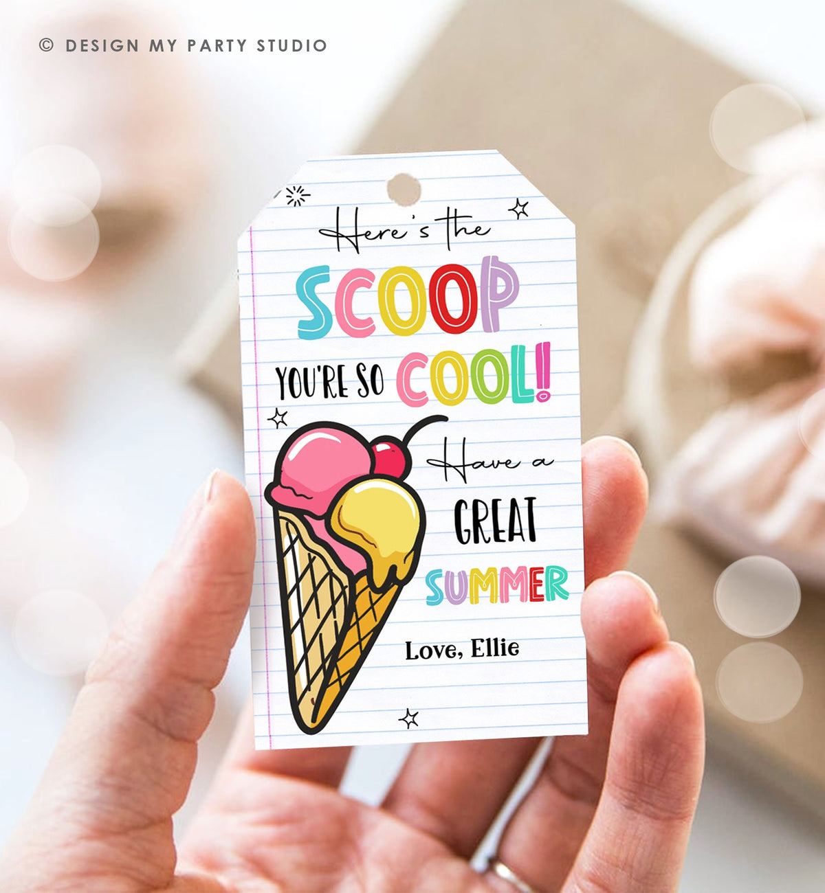 Editable Summer Ice Cream Teacher Appreciation Tag Kids End Of School Year Here&#39;s the Scoop You&#39;re so Cool Digital Template Printable 0464