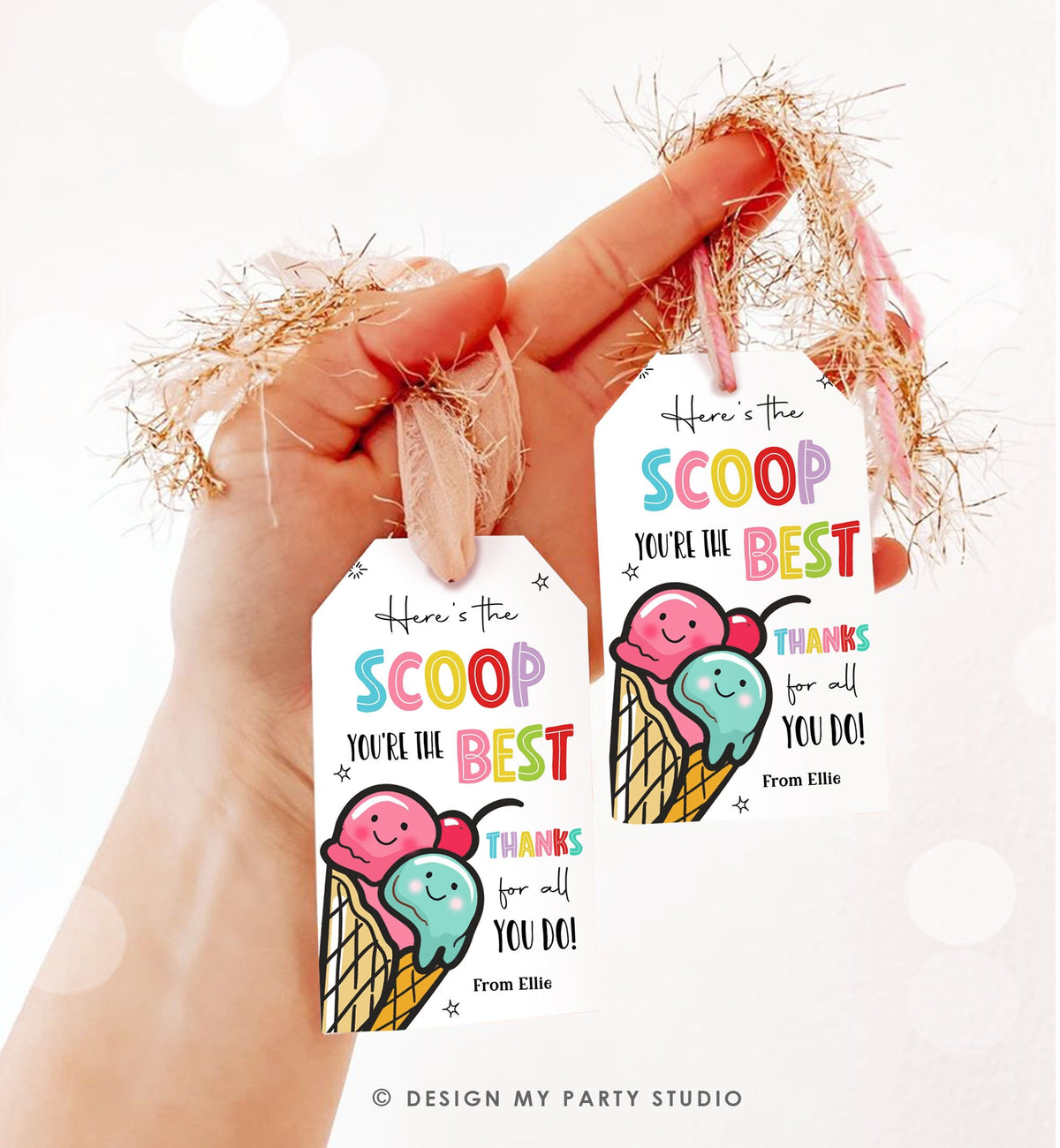 Editable Summer Ice Cream Teacher Appreciation Tag Kids End Of School Year Tag Here&#39;s the Scoop Employee Nurse Template Printable 0464