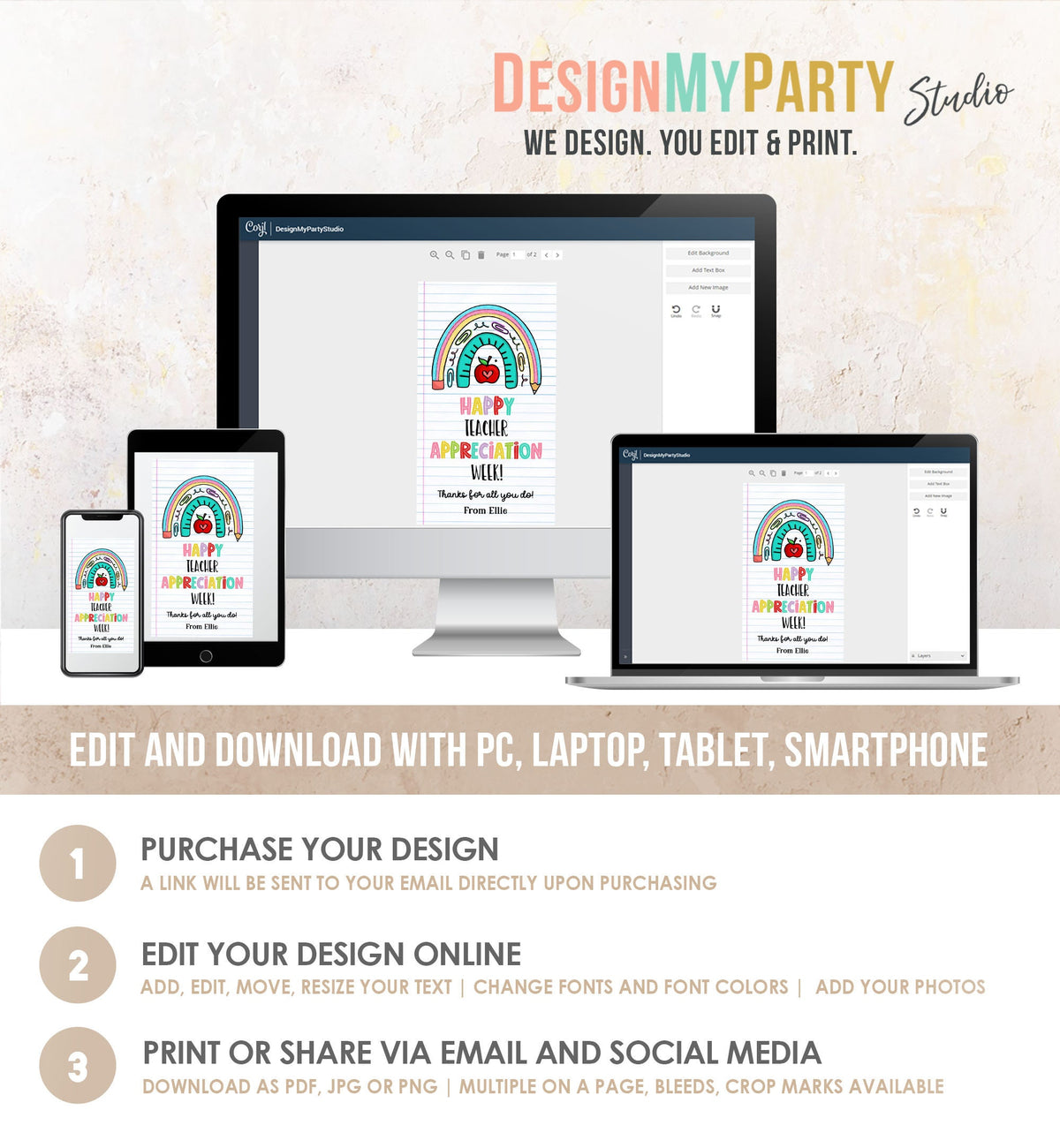 Editable Teacher Appreciation Tags Teacher Tag Thank you Gift Tag End of School Year Appreciation Week Rainbow Template Printable 0464